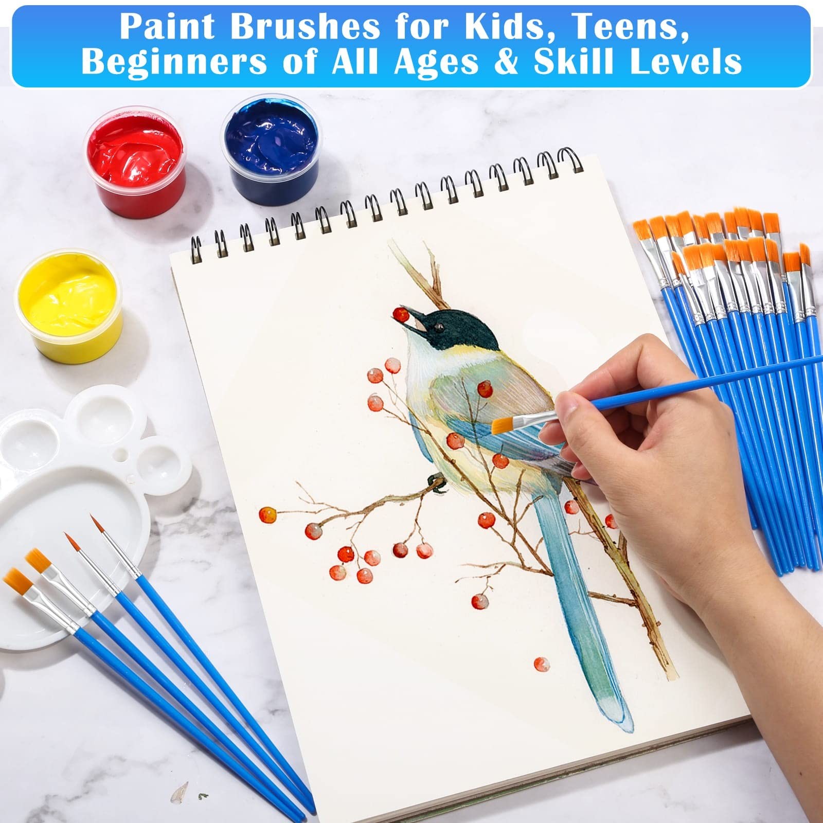 Small Paint Brushes Bulk, Anezus 50 Pcs Flat Tip Paint Brushes with Round Acr...