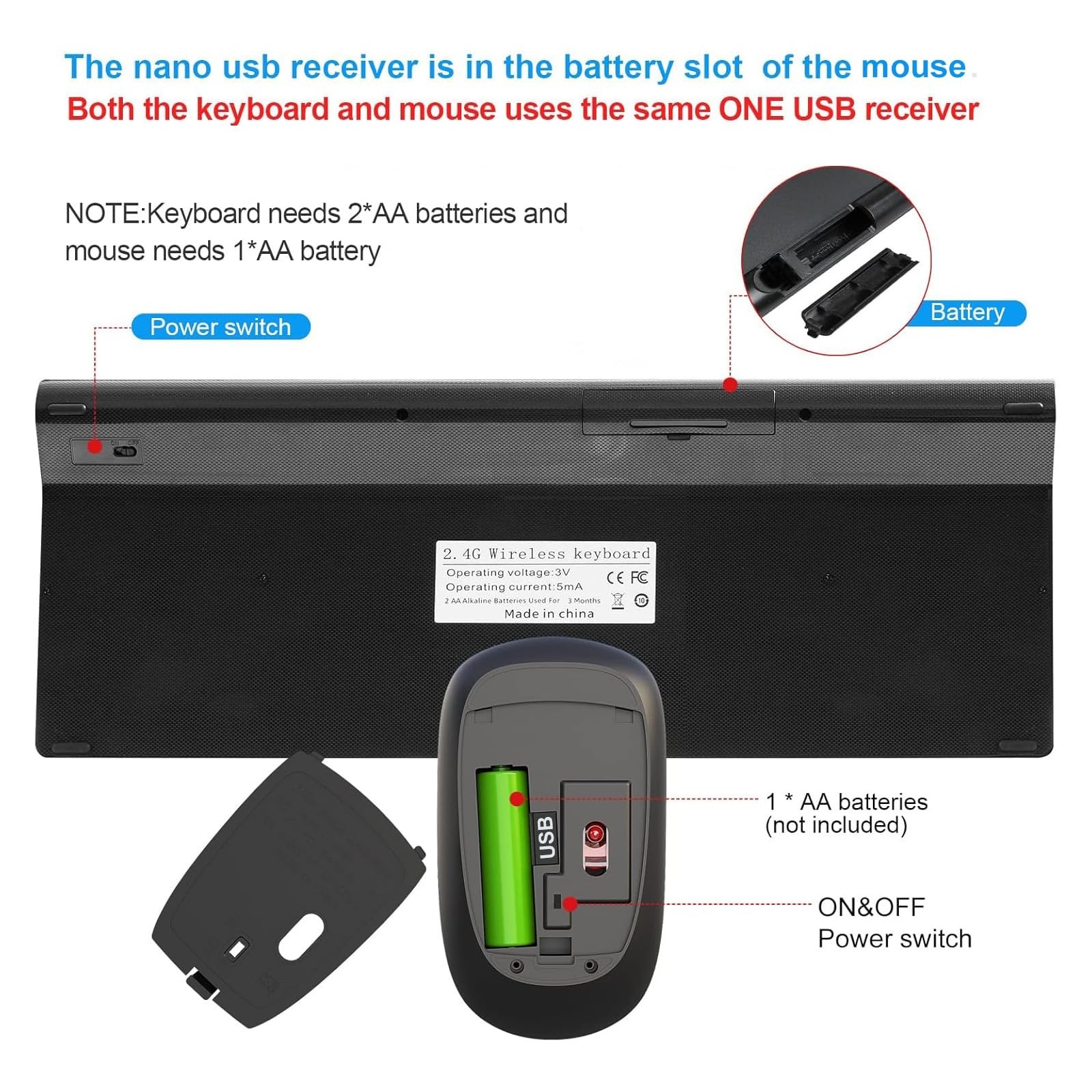 HXMJ-Wireless Large Print Keyboard and Mouse Set with USB Receiver| Quiet Sci...