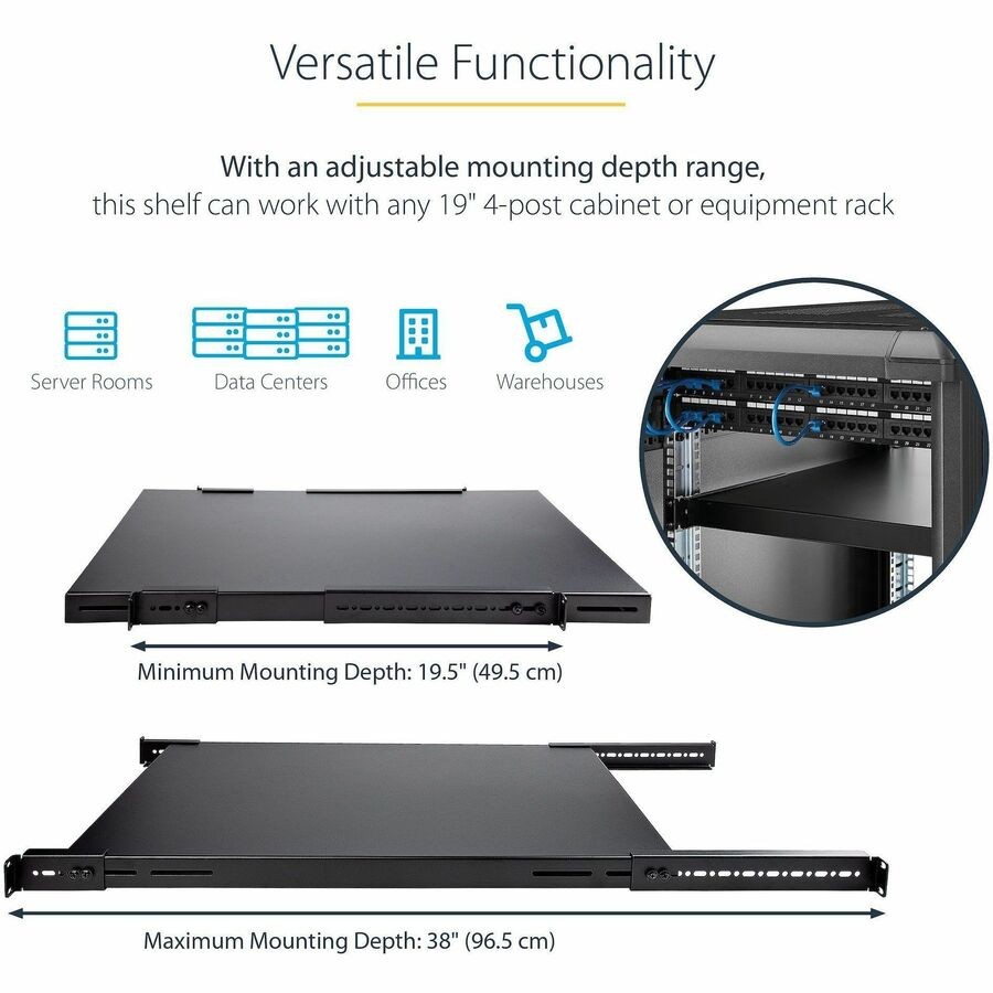 StarTech ADJSHELFHD 1U Adjustable Rack Mount Shelf 175lbs