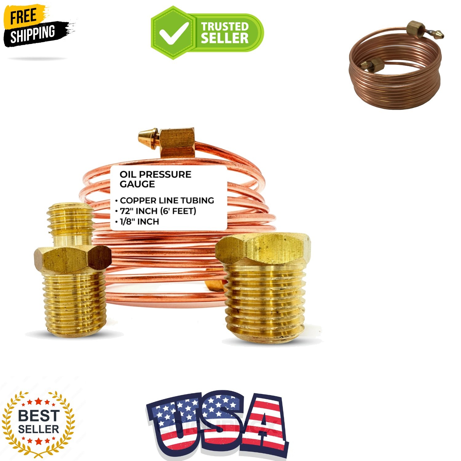 72" Mechanical Oil Pressure Gauge Line Copper Tubing Kit - Set of Copper Tube...