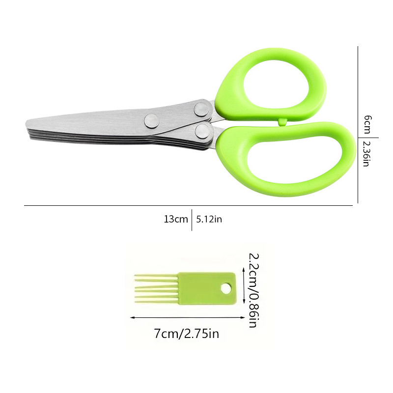 Stainless Steel 5-Blade Herb Scissors Multipurpose Kitchen Shears with Brush