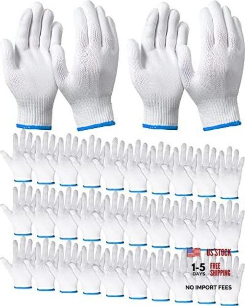 36 Pairs Work Gloves White Cotton Polyester Liners Safety Work BBQ Blue Edging