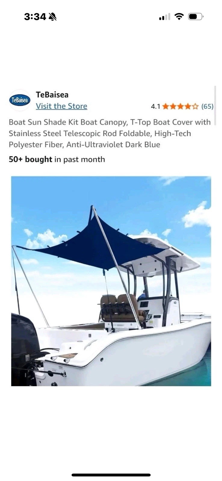 Tebaisea 70x59x47 Boat Shade Canopy Top Cover for T-Top Center Console BLUE -NOB
