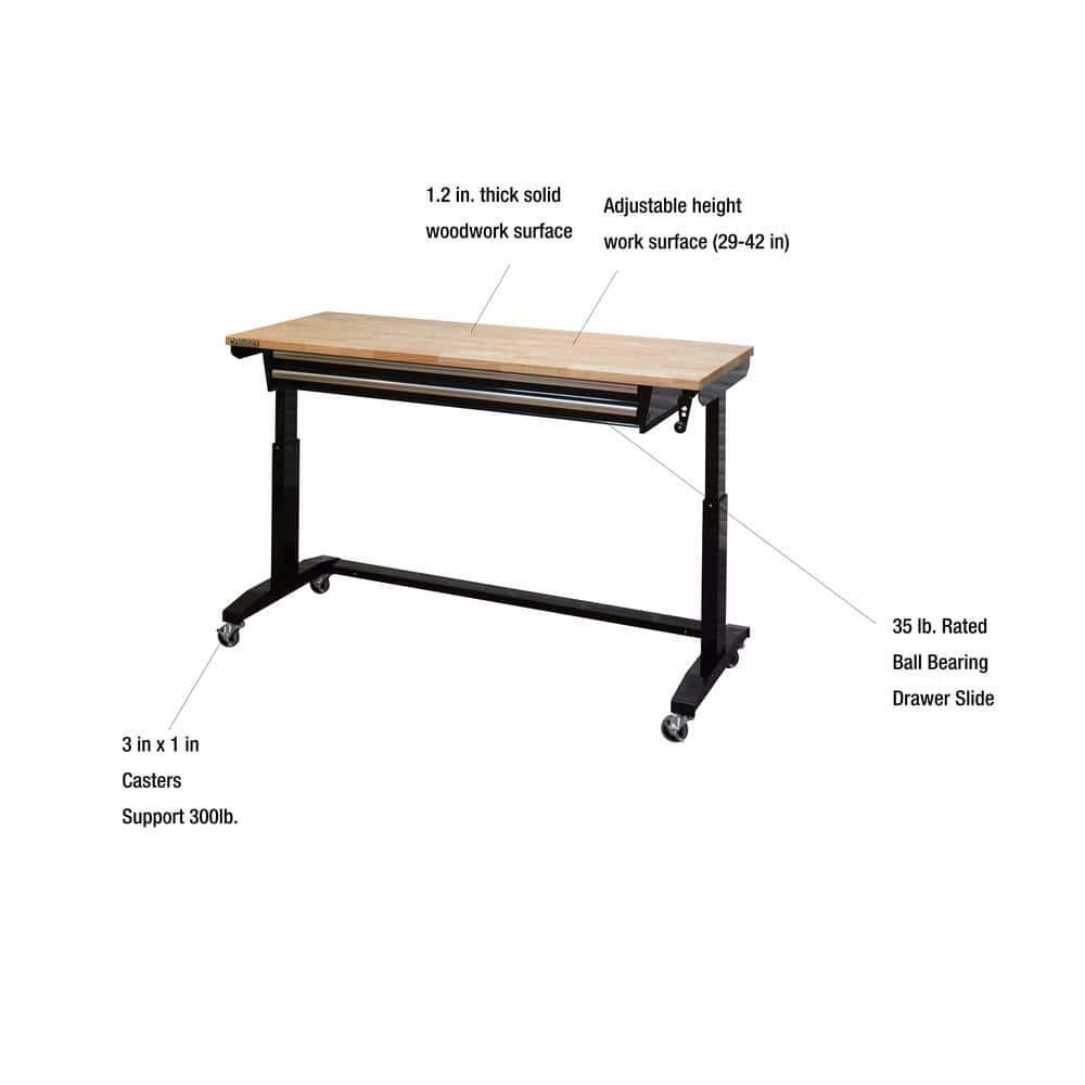 Workbench Table 62 in. Adjustable Height 2-Drawers Black Home Office Workstation