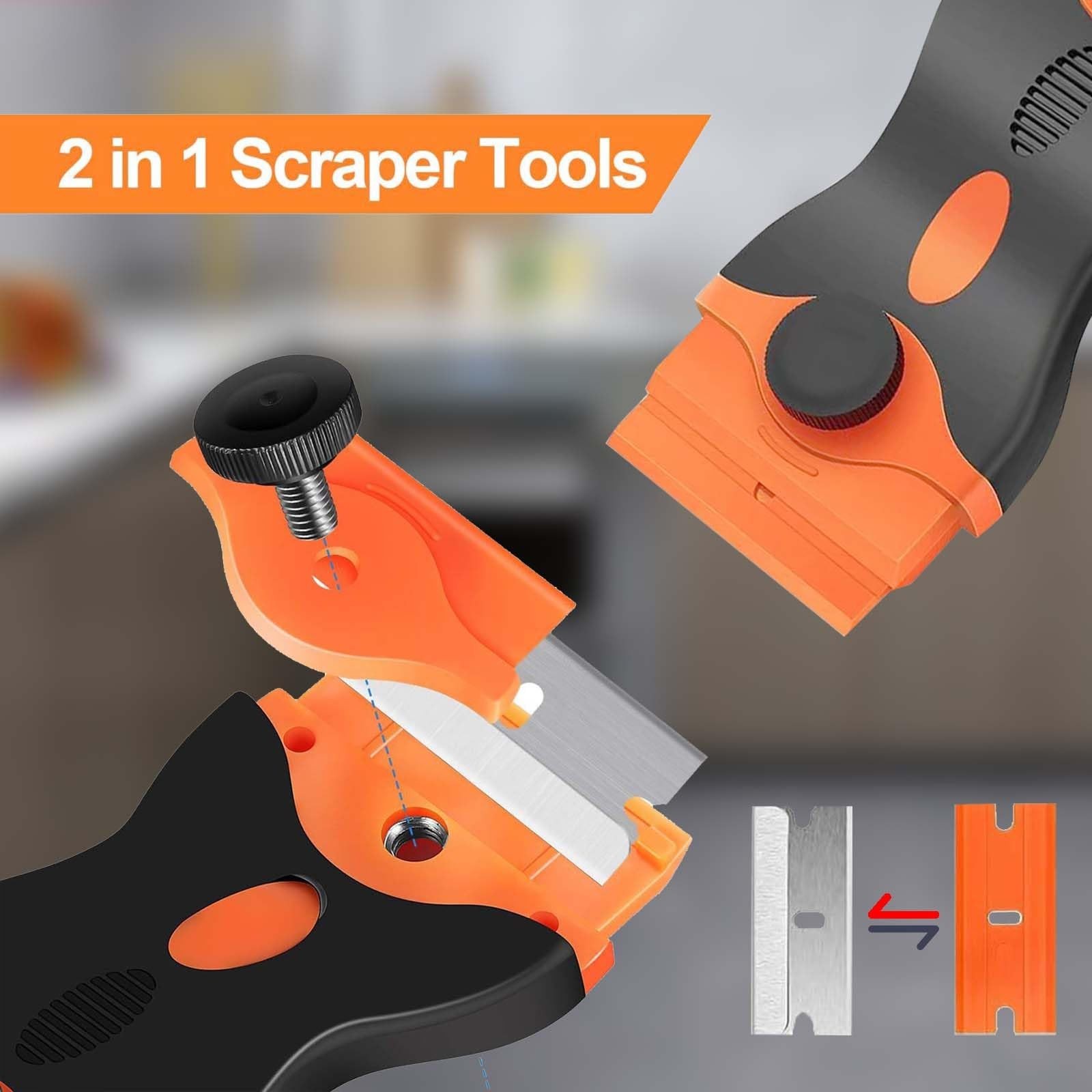 2 Pack Razor Blade Scraper Tool With Extra 10pcs Plastic Blades And 10pcs Met...