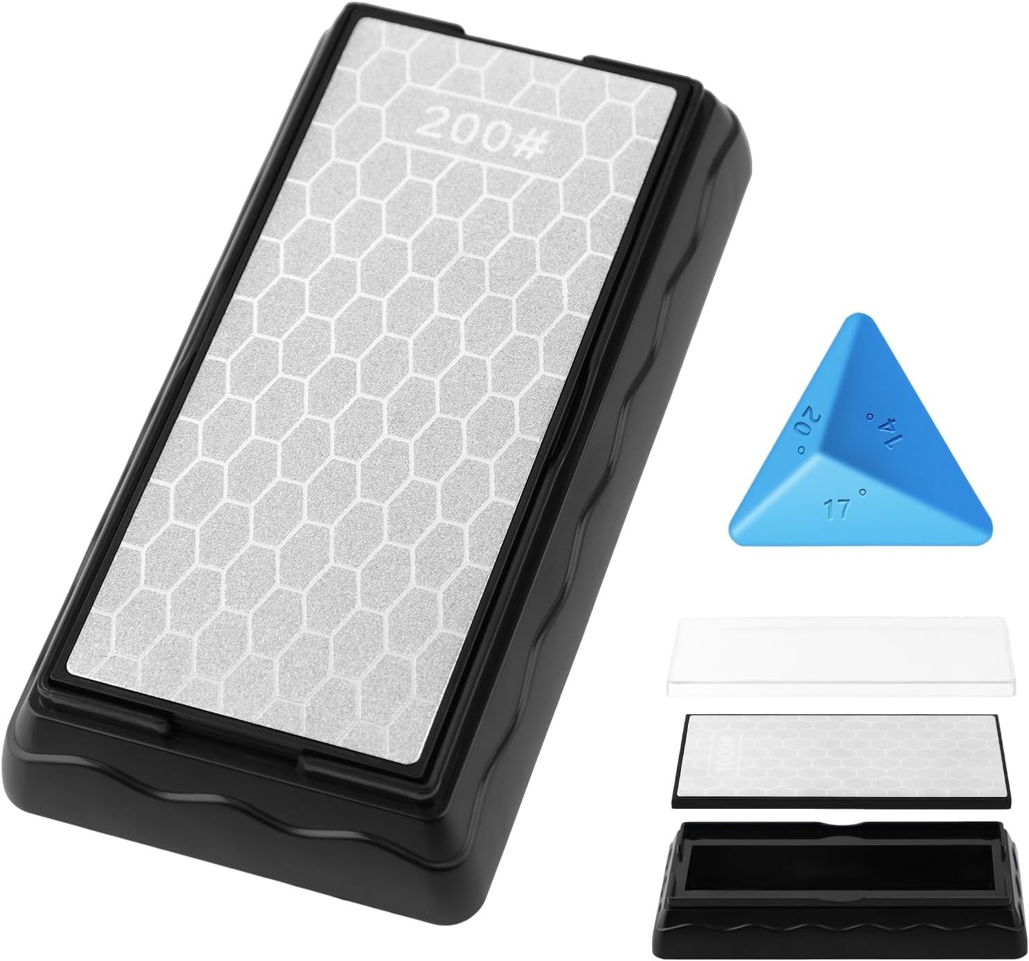Professional Double-Sided Diamond Whetstone with Integrated Angle Guide - Silver