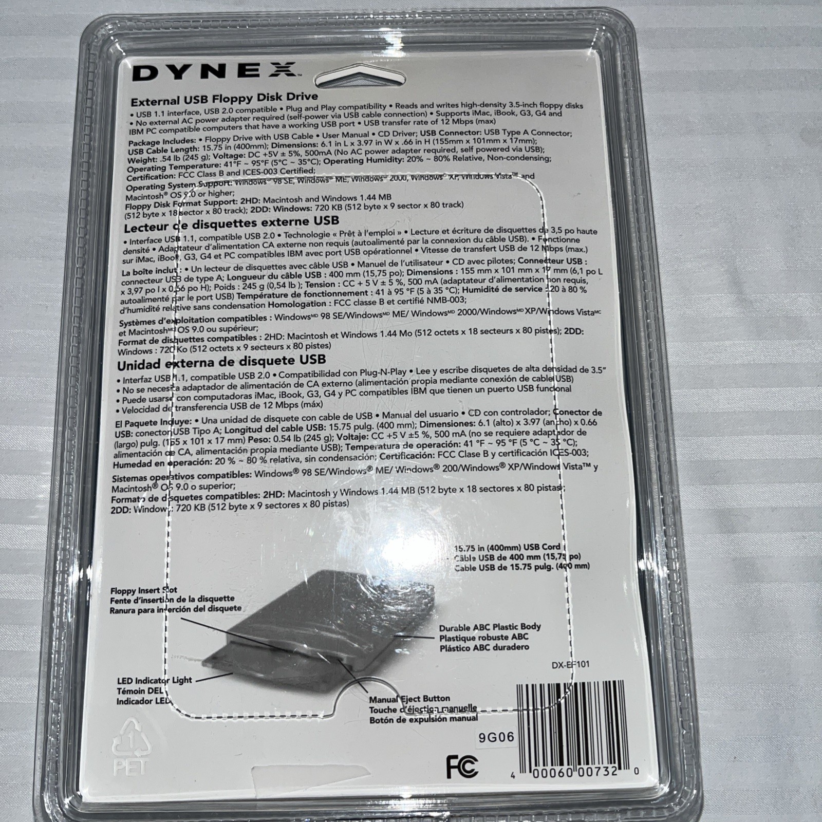 Dynex External USB Floppy Disk Drive DX-EF101 NIB