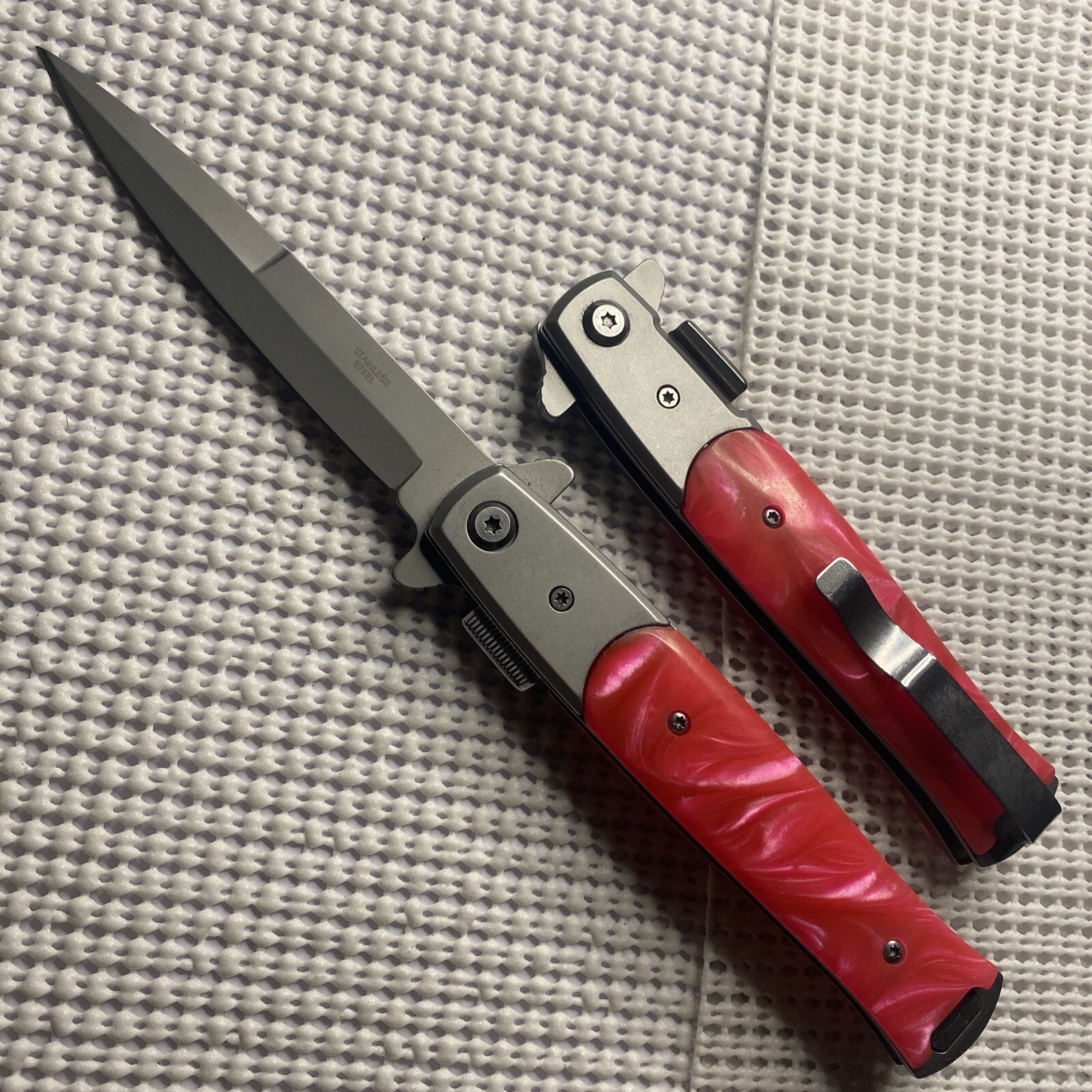 8.9”Barbie Pink Spring Assisted Open Survival Classic style   Pocket Knife