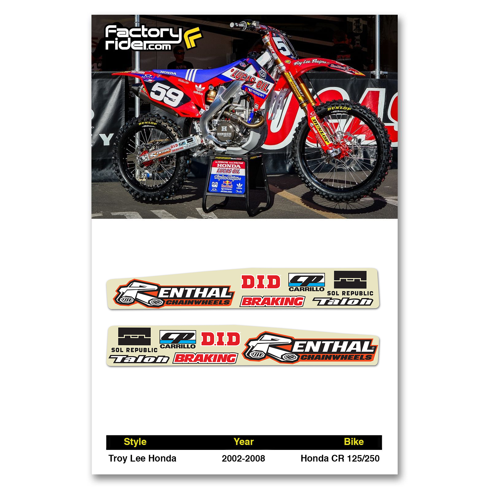 2002-2008 Honda CR 125-250 TLD Swing Arm dirt bike graphics by ENJOY MFG