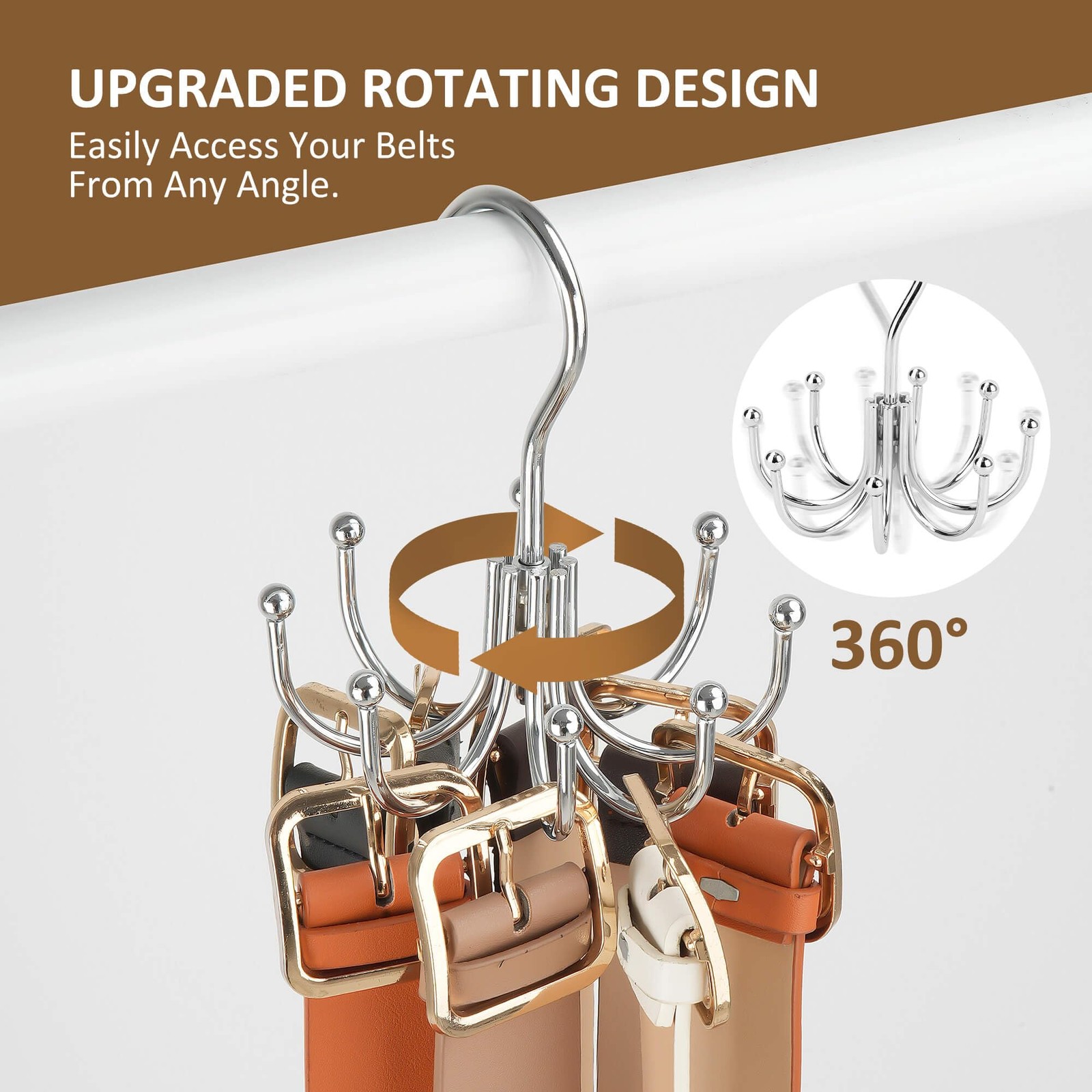 ZEDODIER Belt Hanger, Organizer for Closet, Keeping Belts 1 Pack, Silver