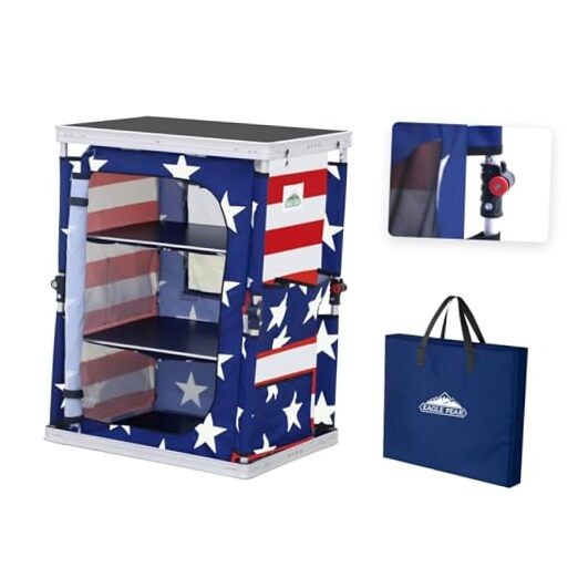 Outdoor Folding Camping Table with Large 3 18.9 x 23.6 x 31.5 IN American Flag