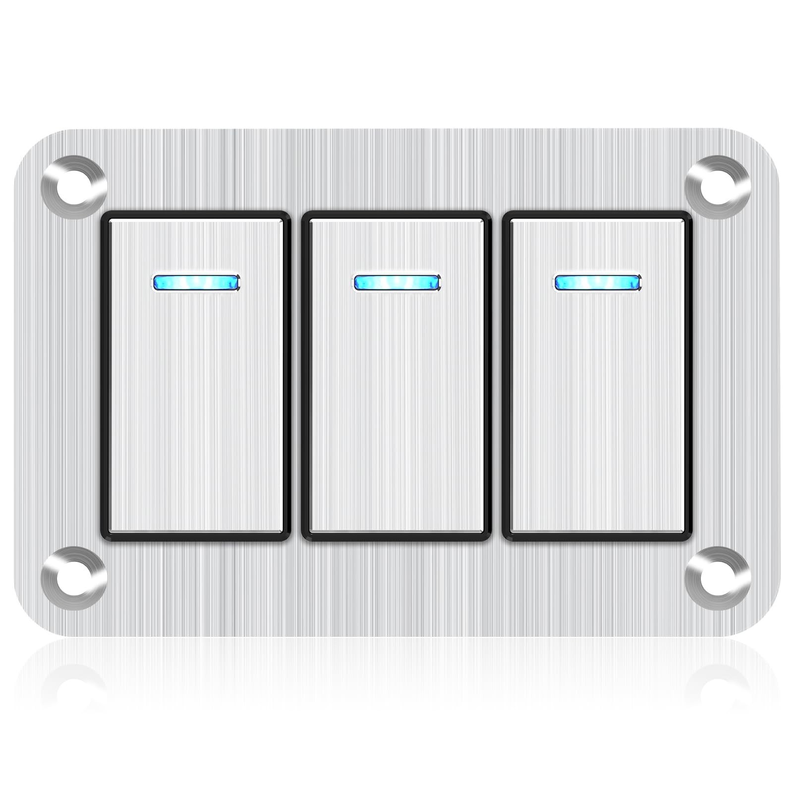 3 Gang Aluminum Rocker Switch Panel - 12V/24V Switch Panel 3 Pin ON/Off Pre-W...