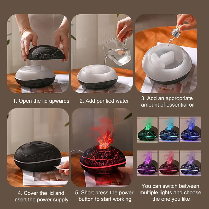 Flame Aromatherapy Diffuser Aroma LED Light Ultrasonic Air Humidifier 200ml