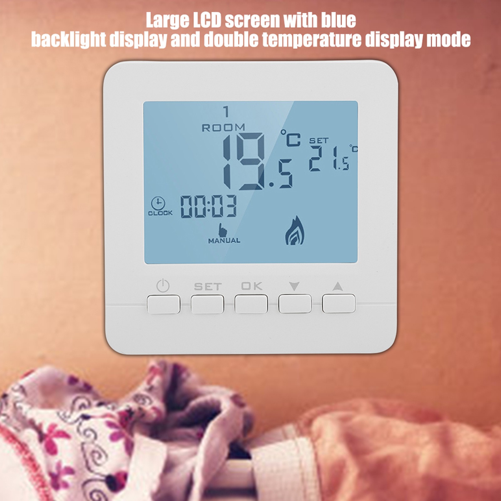 LCD Digital Thermostat With Data Memory Function For Office Spaces