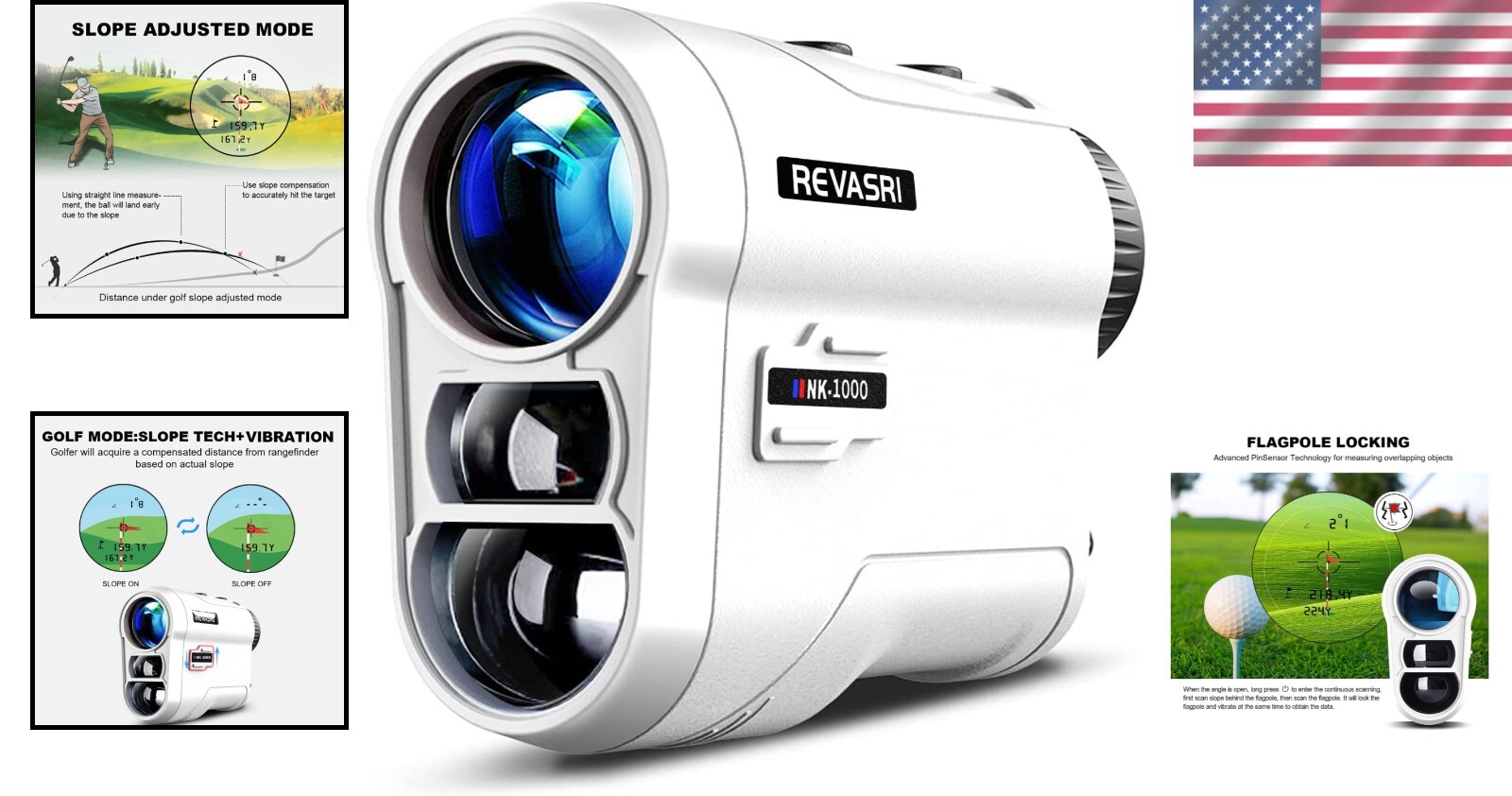 Rechargeable Golf Laser Rangefinder - Slope Function, Pin Lock, Vibration Alert
