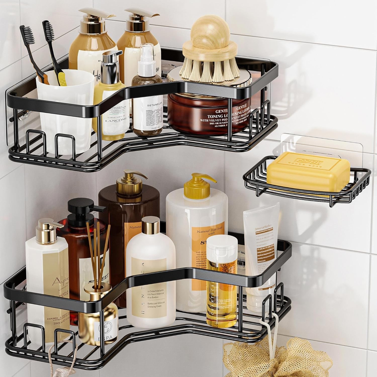 3 Pack Corner Shower Caddy with Soap Holder, Large Capacity Sturdy Easy Install