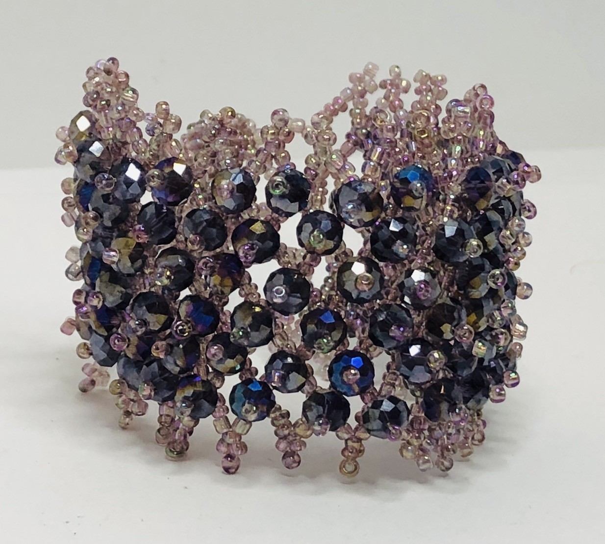 Stunning Artisan handmade purple beaded toggle bracelet 5 1/2 inches