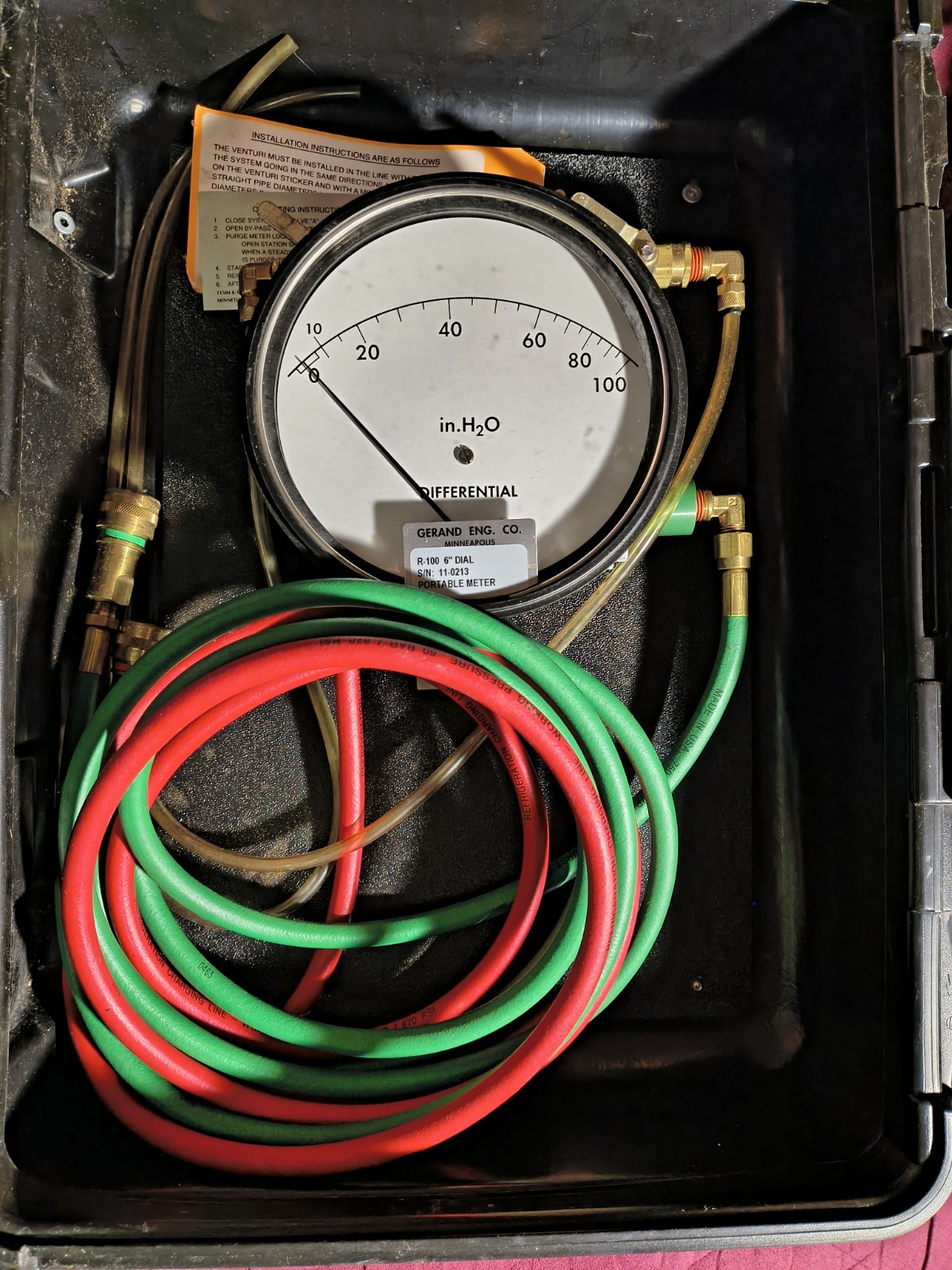 Gerand Engineering Differential Pressure Meter  HVAC Systems; Hard Case, Tubing
