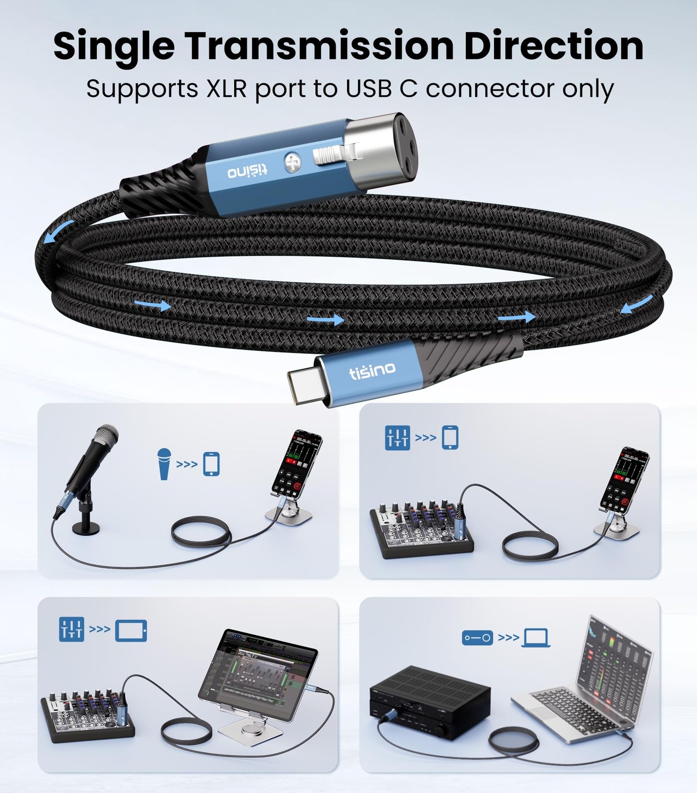 XLR to USB C Cable- Braided Microphone Adapter for iPhone Android - .05 m