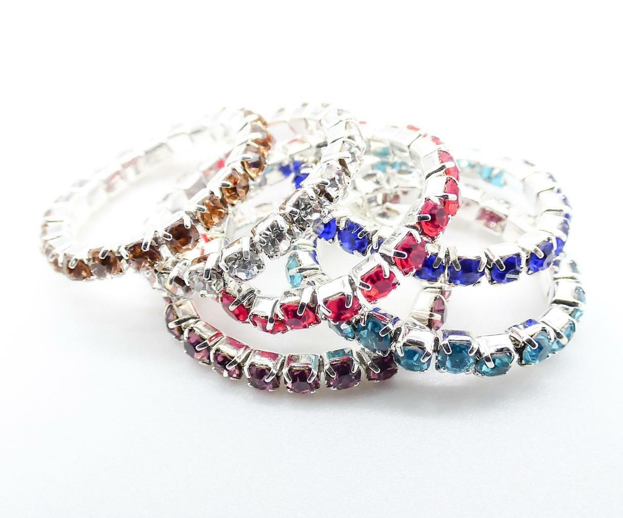 WHOLESALE 12 PCS Silver Assorted Rhinestone Crystals Stretch PETITE Toe Rings