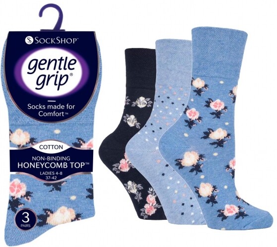 Ladies Gentle Grip Socks Non Elastic Soft Top Cotton UK 4-8 3/6/12 Pairs