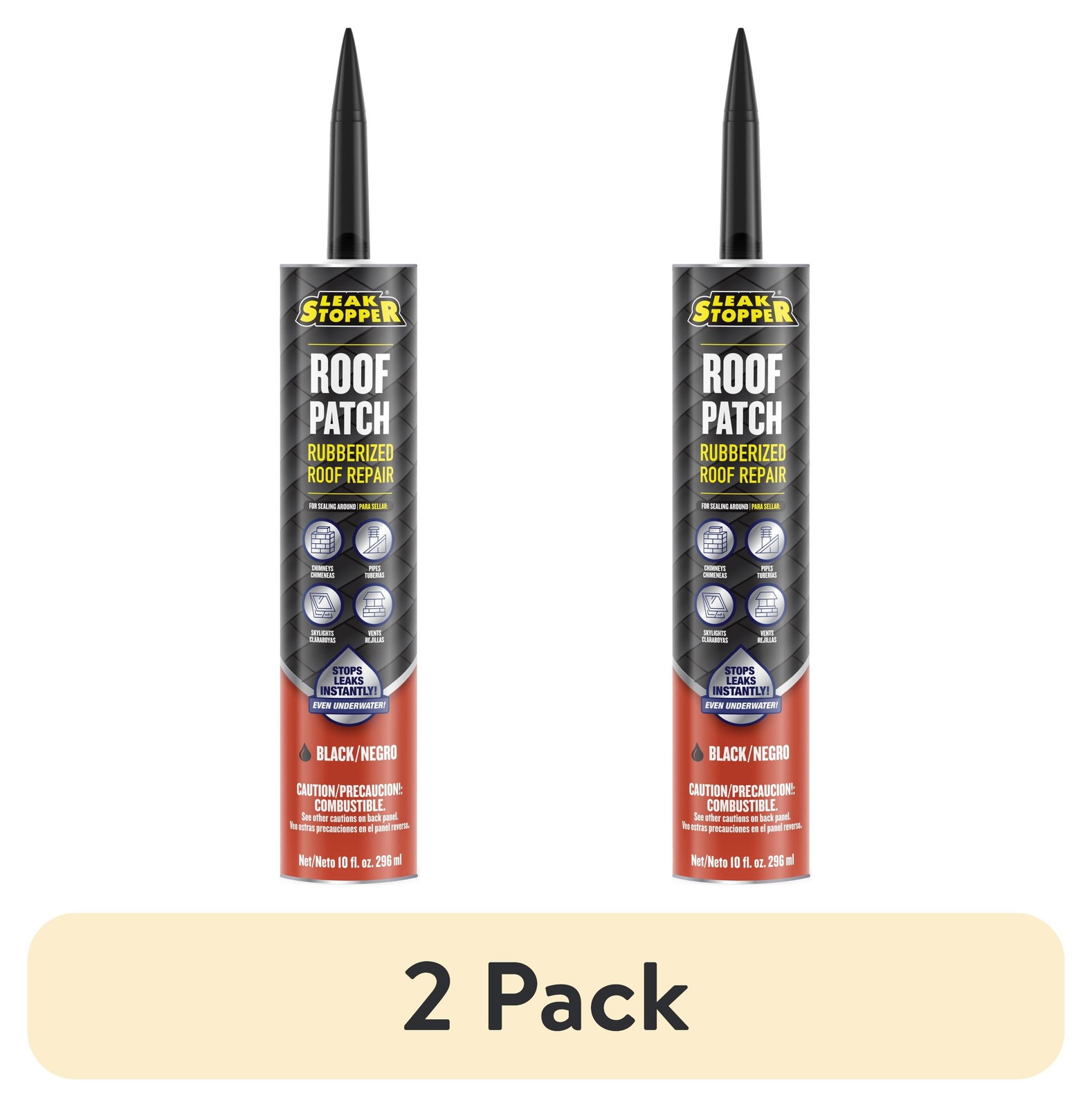 (2 pack) Leak Stopper Roof Patch, Black, 10 oz Tube