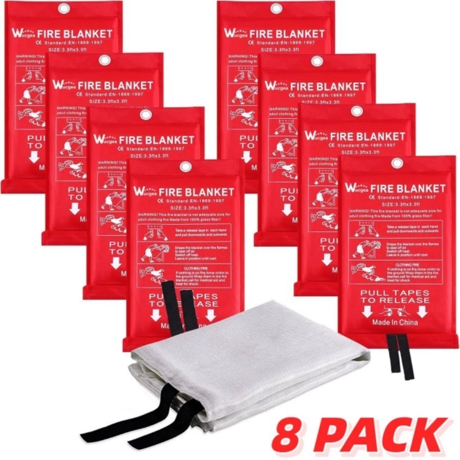 8 PACK FIRE BLANKET Fiberglass Hero 39''x39'' Emergency Home Retardant Prepared