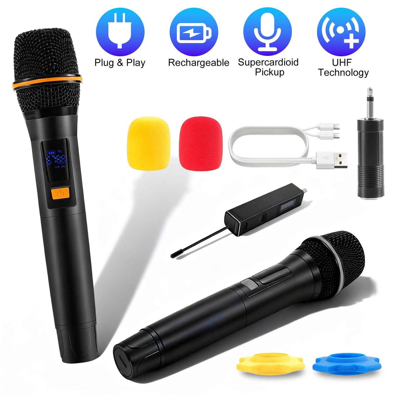 2PCS UHF Wireless Microphones Rechargeable XLR Wireless Microphones for Karaoke