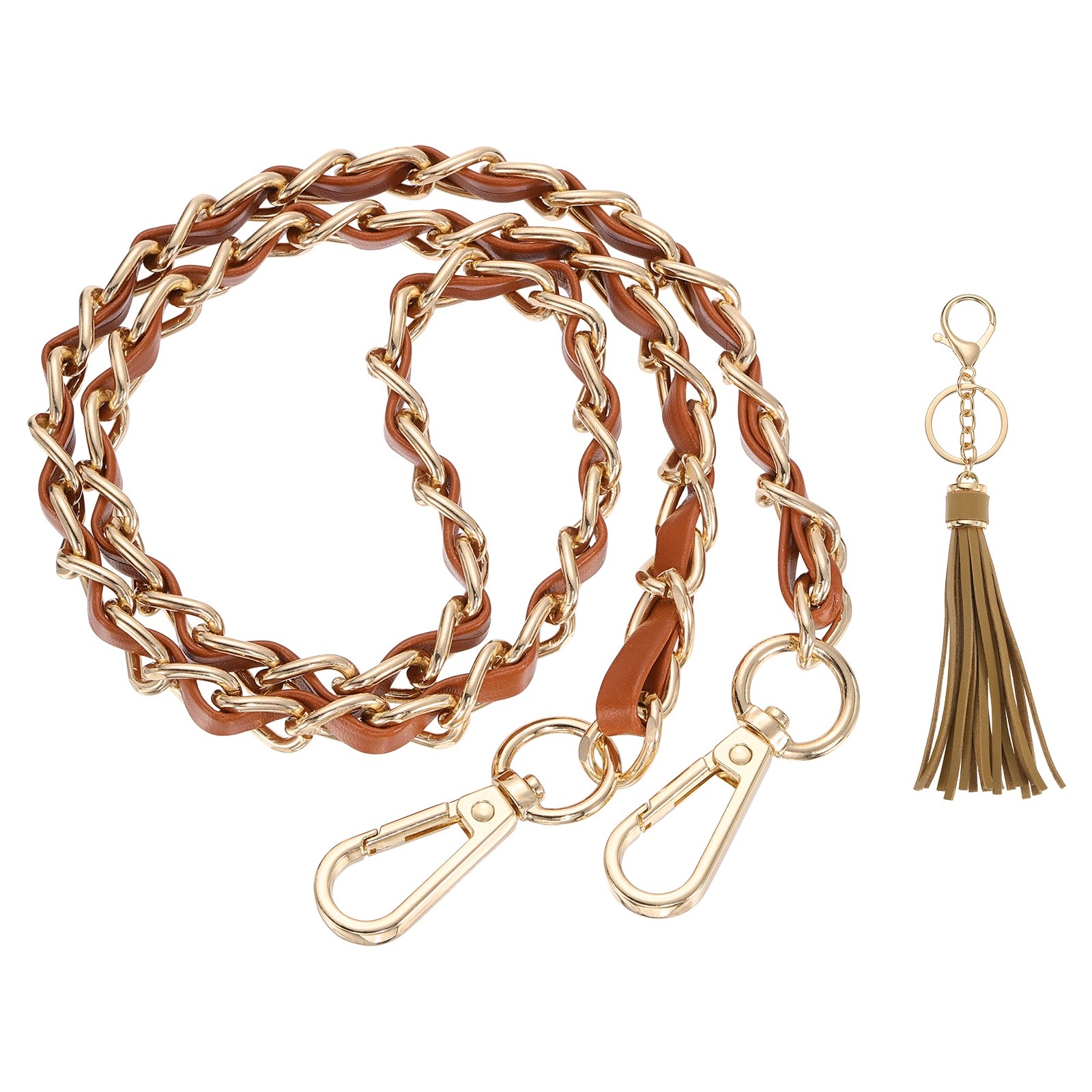 Purse Chain Strap, 31.5 Inch PU Leather Chain Strap with Tassel, Light Brown