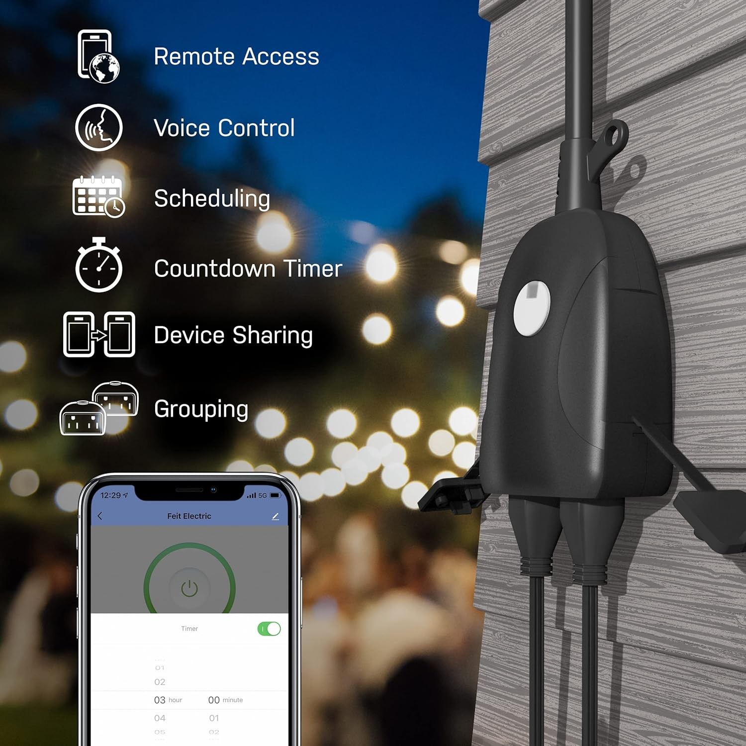 Title 1: Feit Electric Smart Outdoor WiFi Plug 3-Pack - Waterproof 2-Outlet Blac