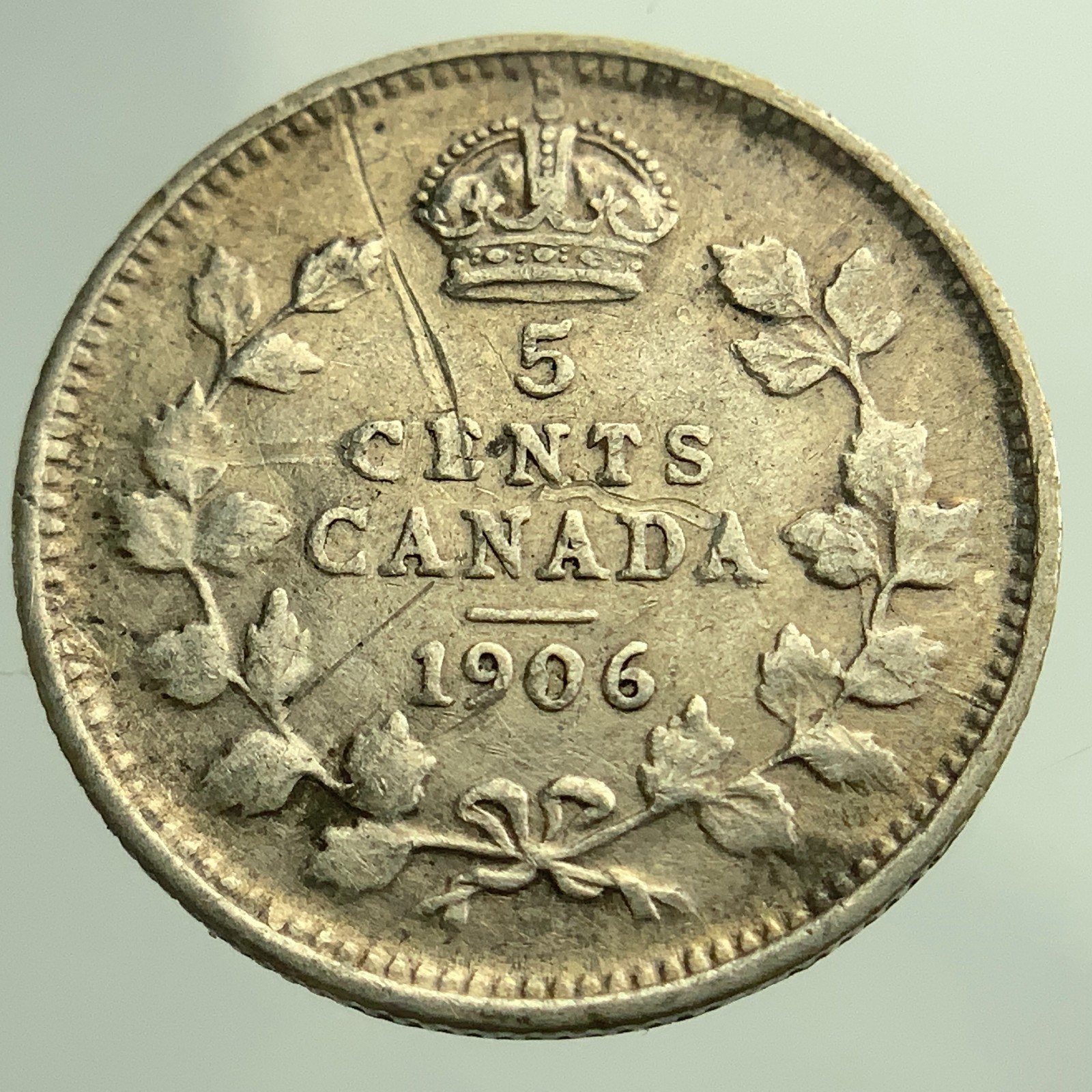 1906 Wide Date Canada 5 Cents Small Silver KM# 13 Circulated Coin KK661