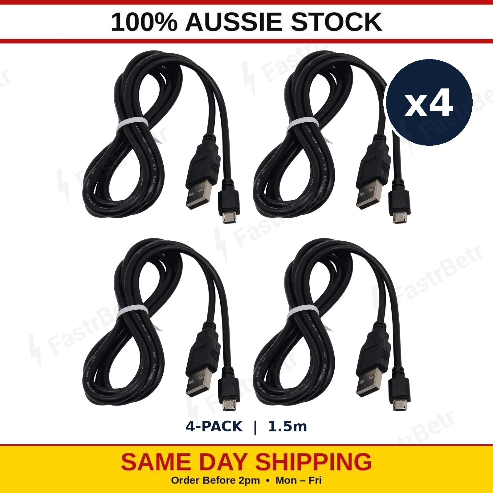 4x Micro USB Charging Lead 1.5m for PS4 DualShock 4 | Quad Pack