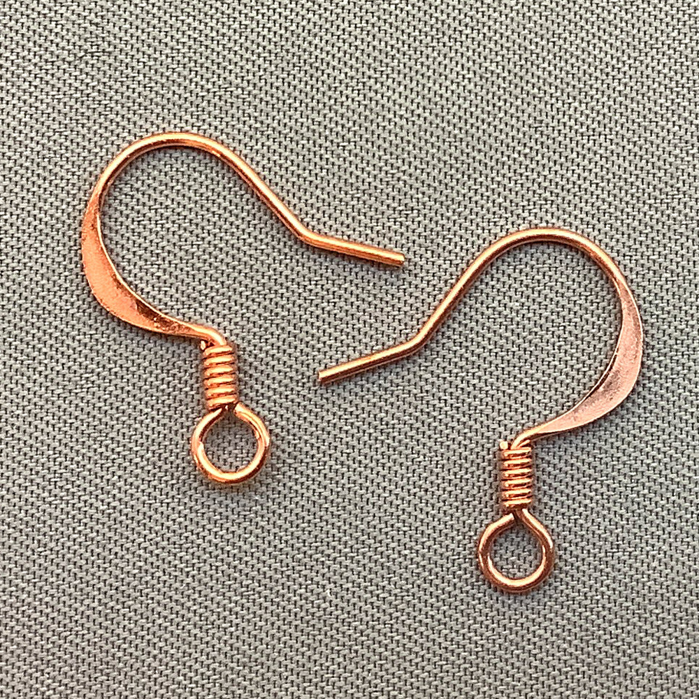 French Hook Flat Coil Earwires 16x15mm 22ga Solid Copper Q25 Pair Per Pkg