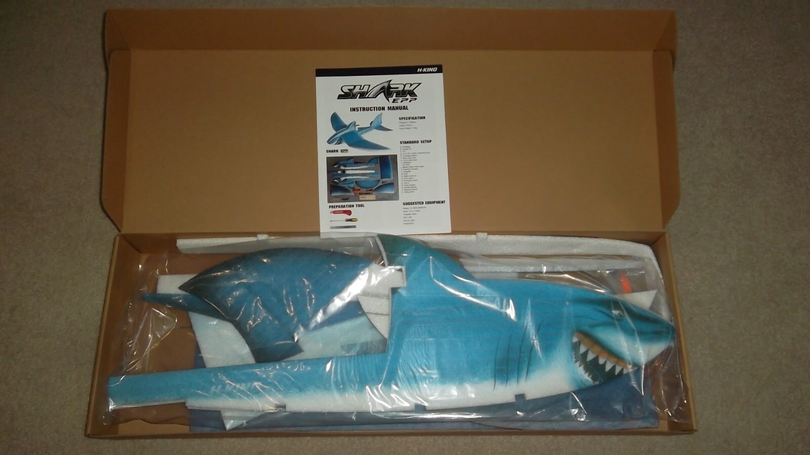 Shark Remote Control Glider Plane EPP 56" Wingspan RC Brand New in the Box Kit