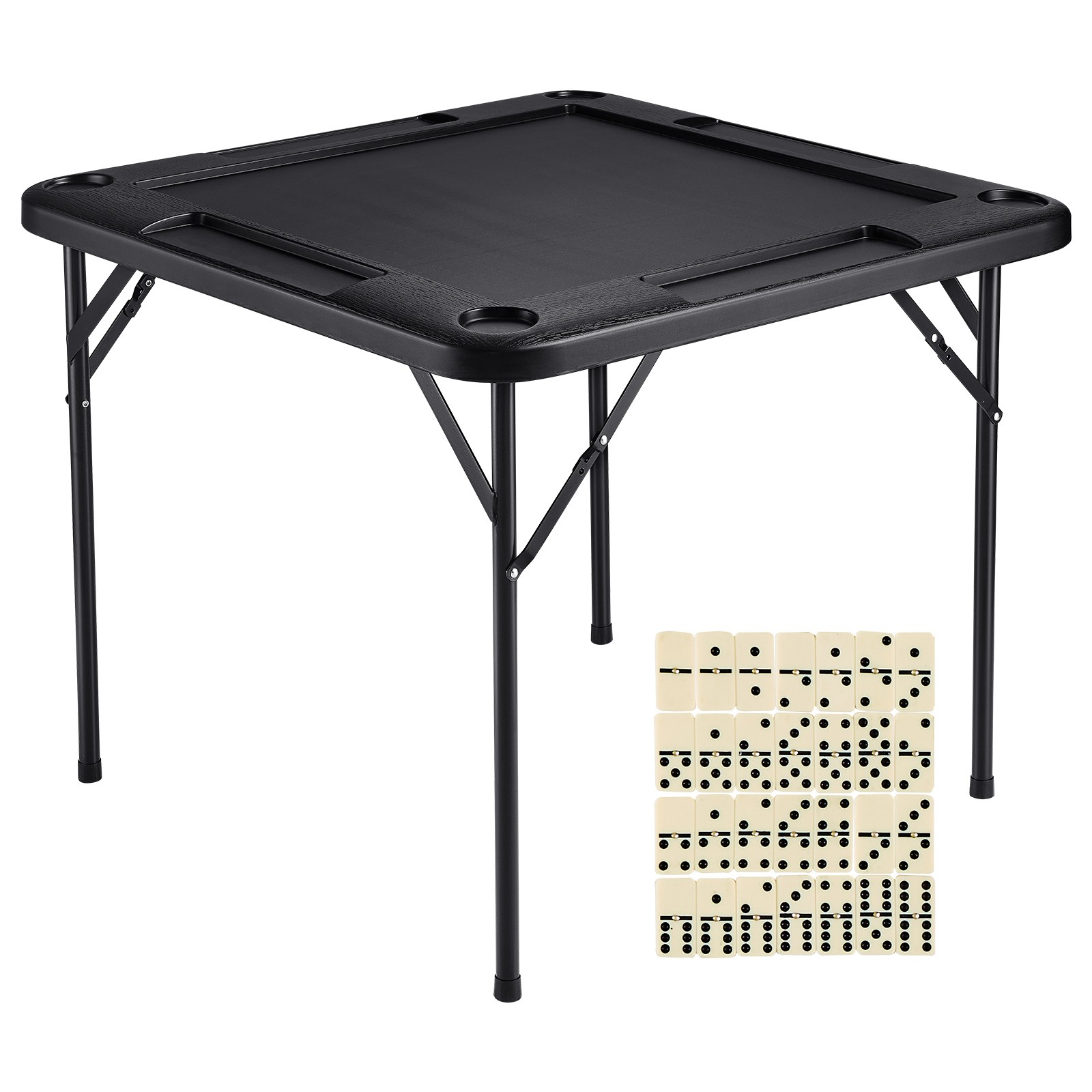 Uimoso Mahjong Table 4 Player Folding Card Table & 4 Cup Holder Chip Trays Black