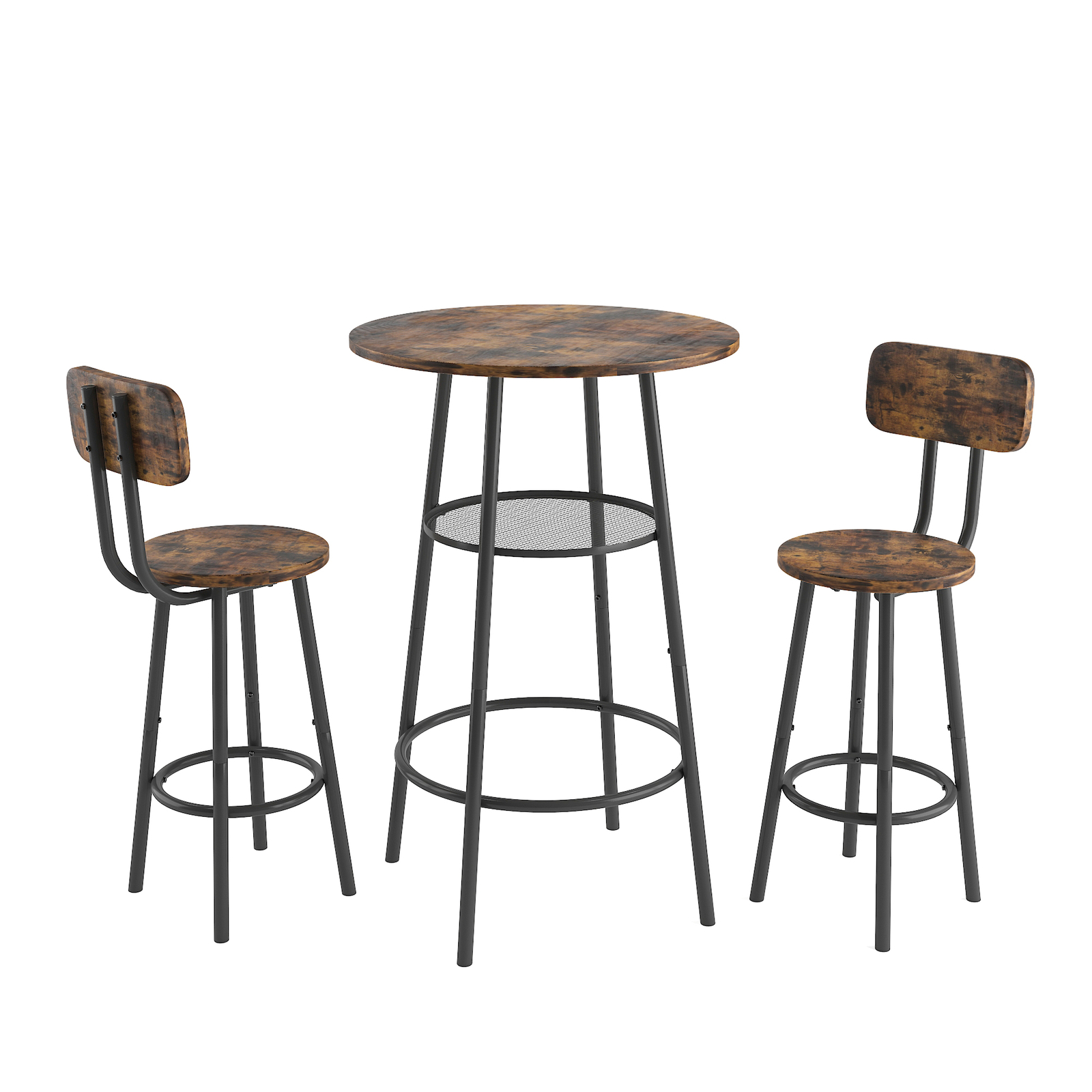 3PCS Industrial Bar Table Chairs Counter Height Pub Table and 2X Stools Brown
