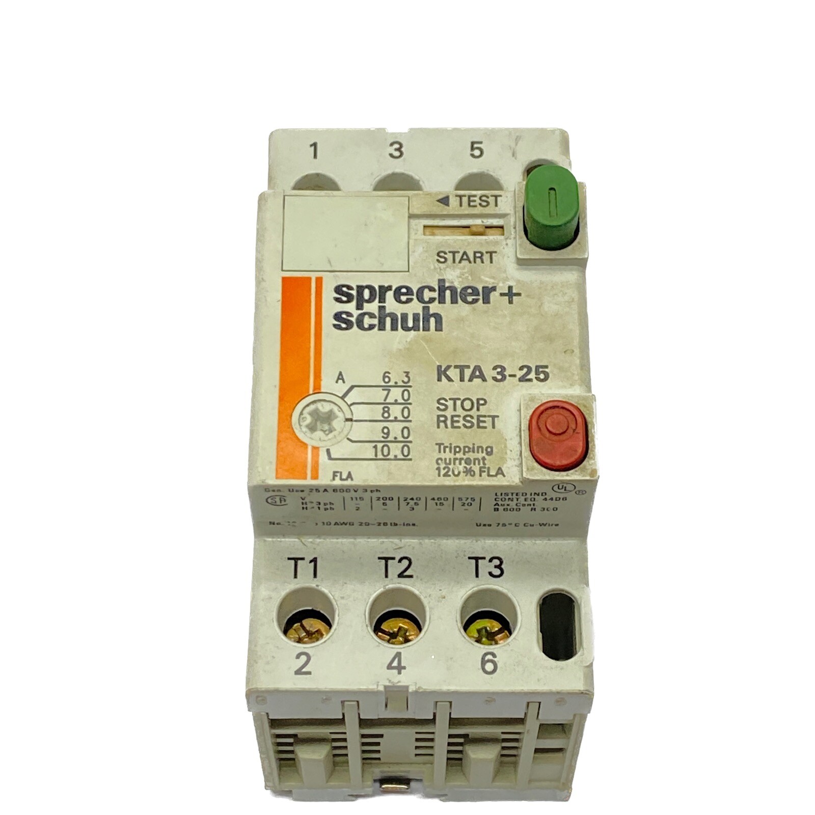 Sprecher + Schuh 6.3-10A Manual Motor Starter Circuit Protector KTA3-25