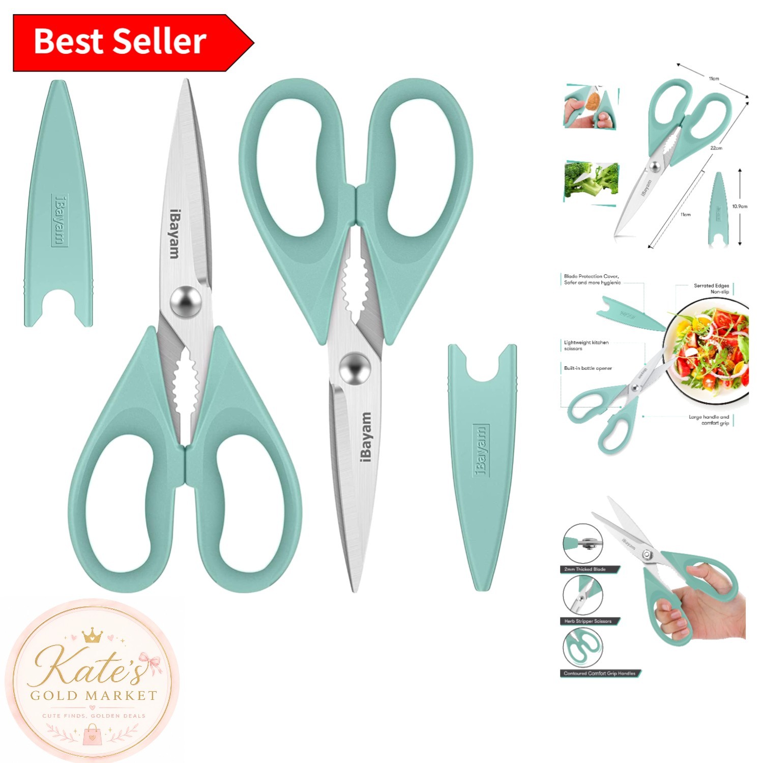 Professional Heavy Duty Cooking Shears - Dishwasher Safe 2-Pack Utility Scissors