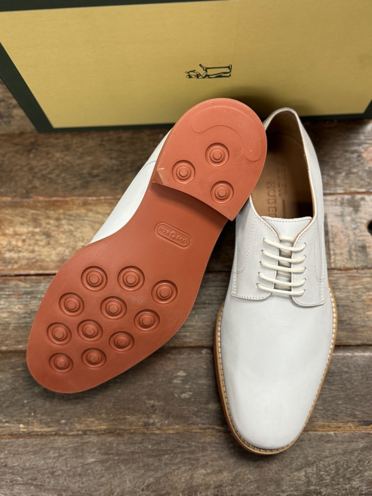Peter Huber Men's Shoes Classic White Buck Oxford Red Brick Outsole $179