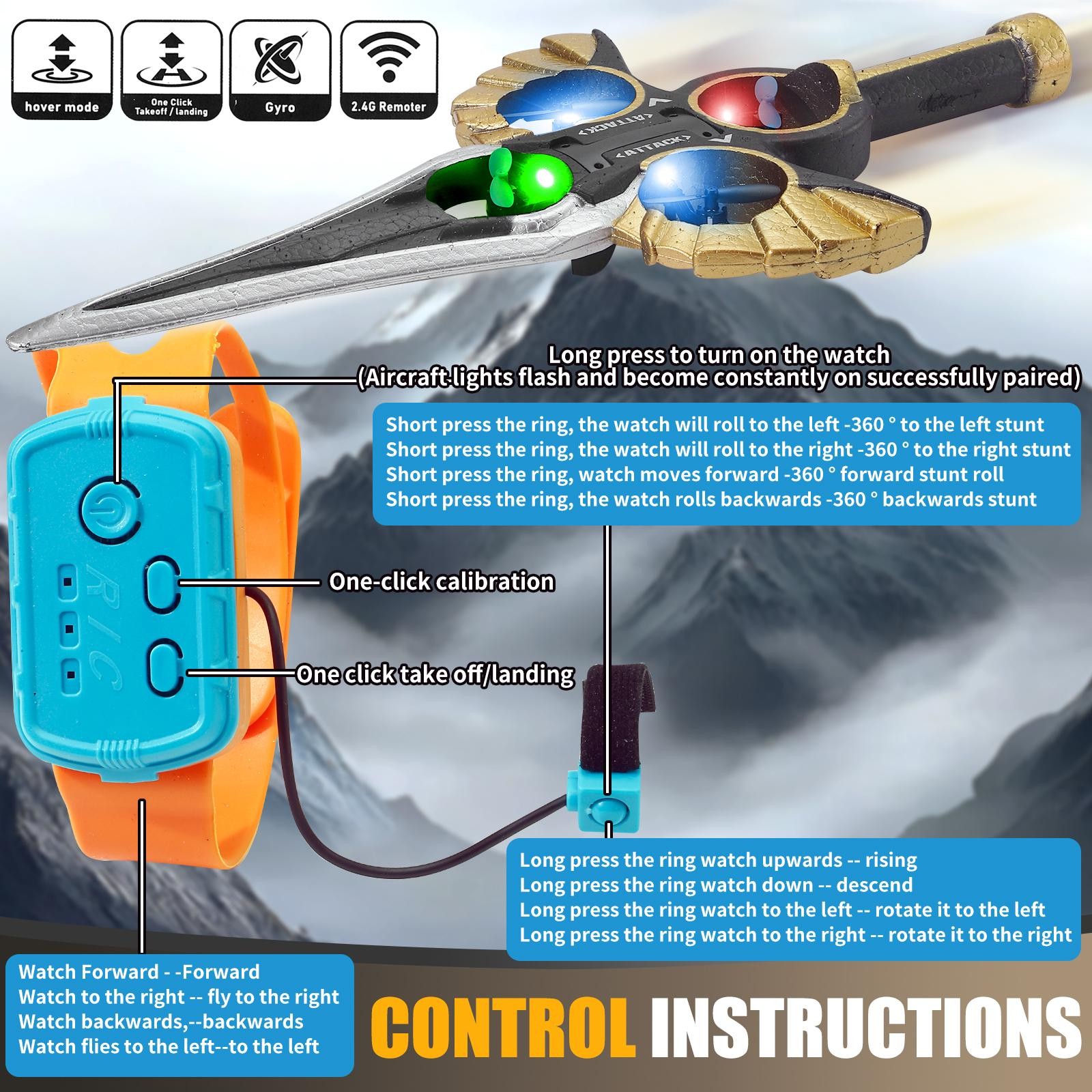 Flying Battle Sword – LED Hover Spinner Toy with Gesture Control & Watch Remote