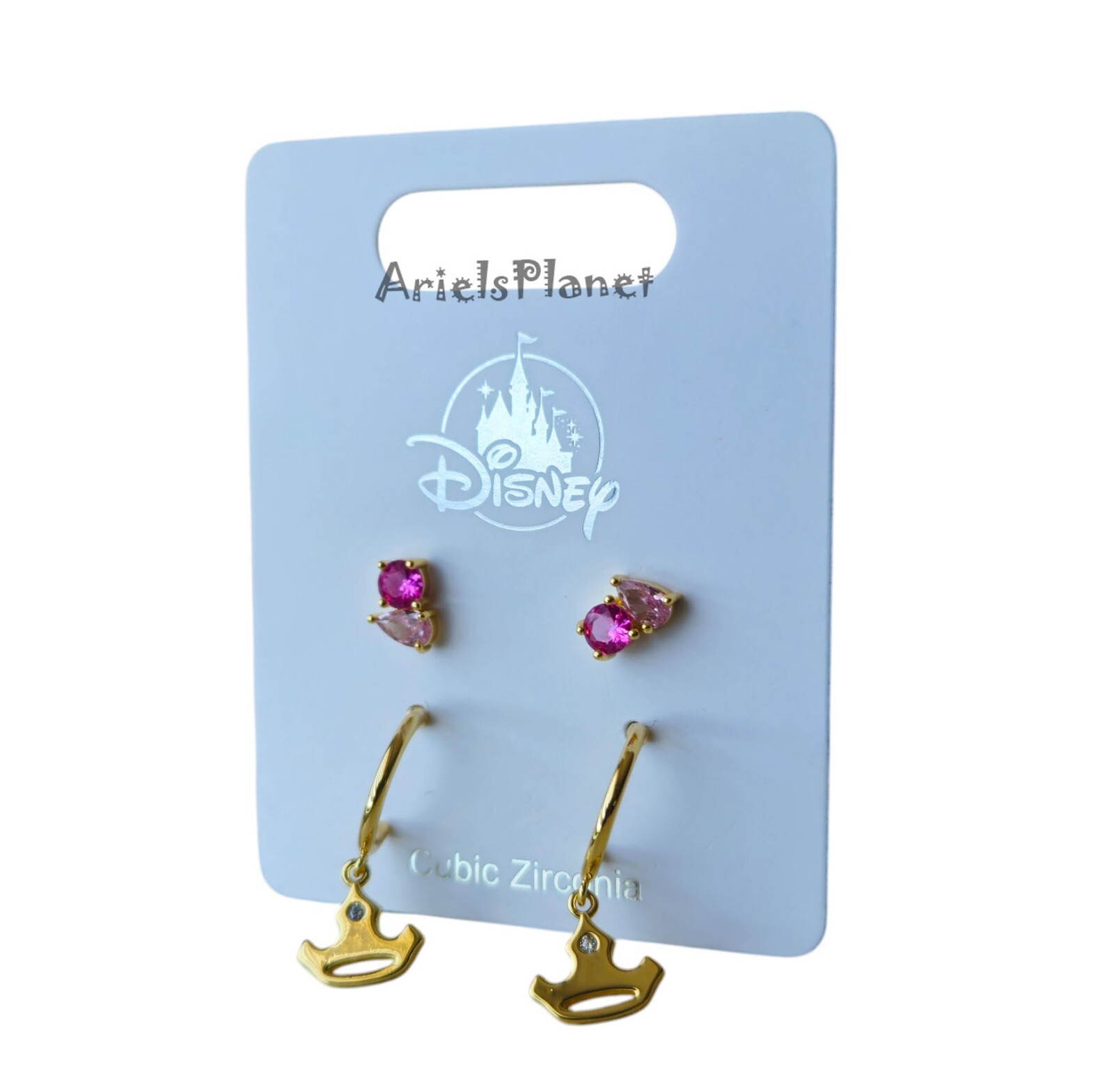 Disney Parks Princess Aurora Crown Tiara Balloons Goldtone Set of 2 Earrings