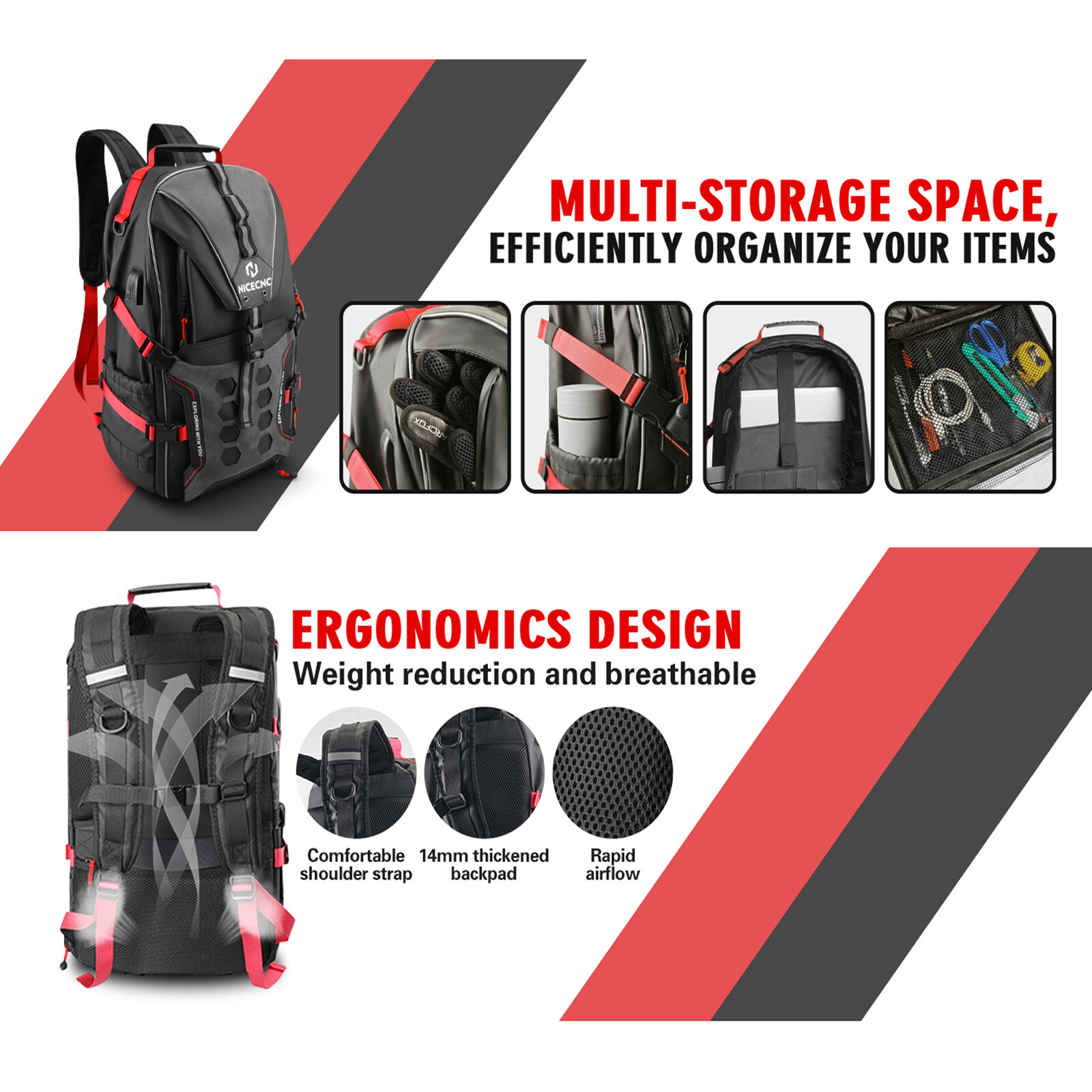 Motorcycle Backpack Waterproof Helmet Luggage Backpack Bag Men Accessories Red