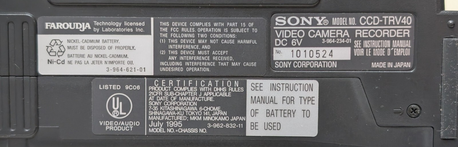 Sony Handycam CCD-TRV40 Video8 with 2 Batteries - UNTESTED, PARTS ONLY