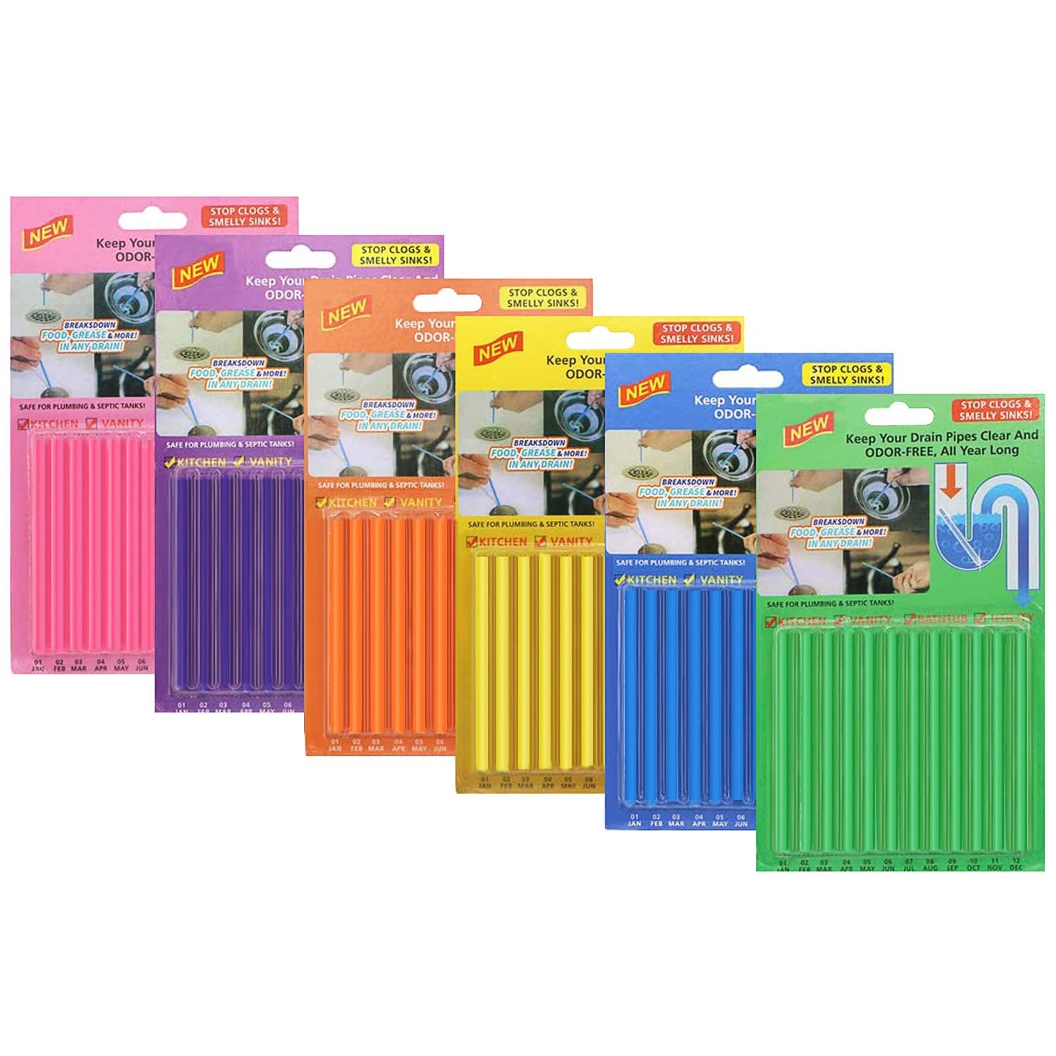 SAISN 72pcs Drain Cleaner Deodorizer Sticks - Keep Drain Pipes Clear, Prevent...