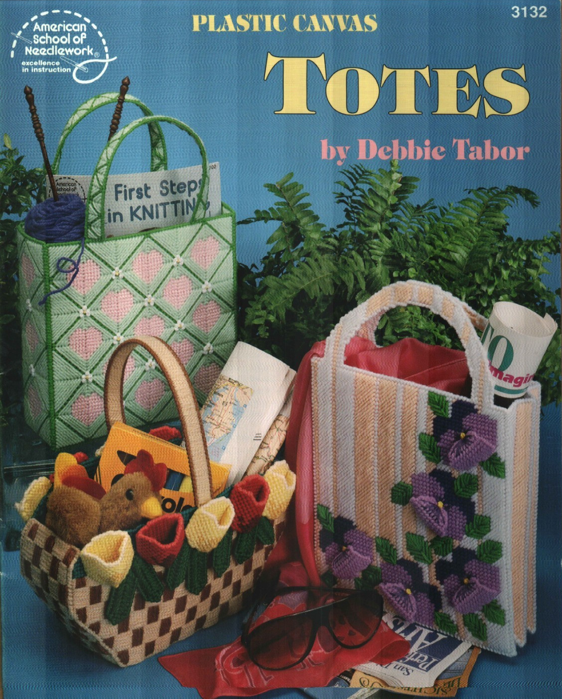NEW TOTES PANSY FLOWER TULIP BASKET BUTTERFLY HEART PLASTIC CANVAS PATTERN BOOK