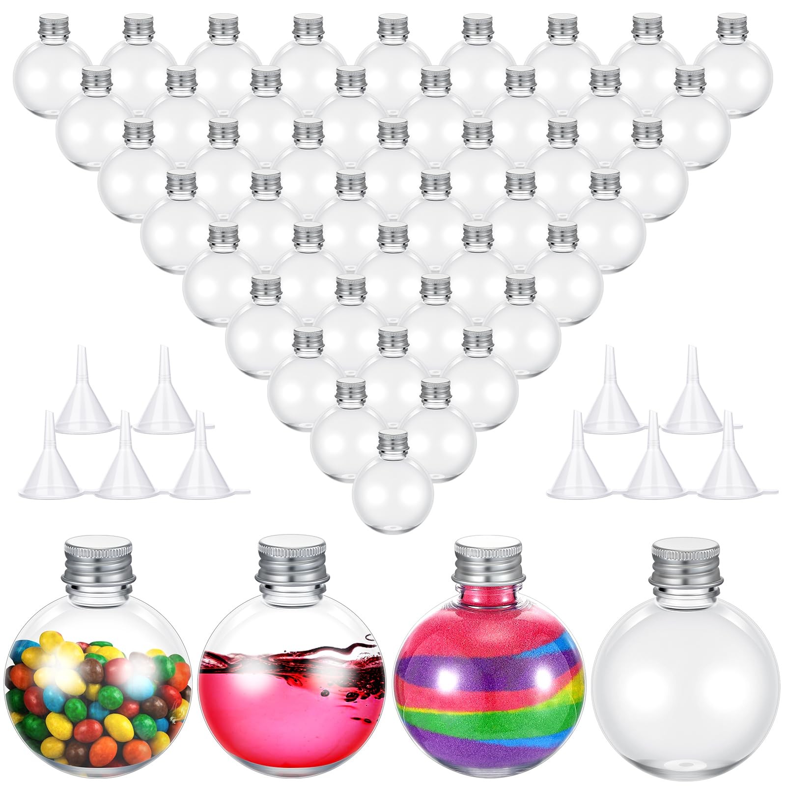 48 Pcs Plastic Potion Bottles with Caps 3.4 oz Round Sand Art Bottles Spheric...