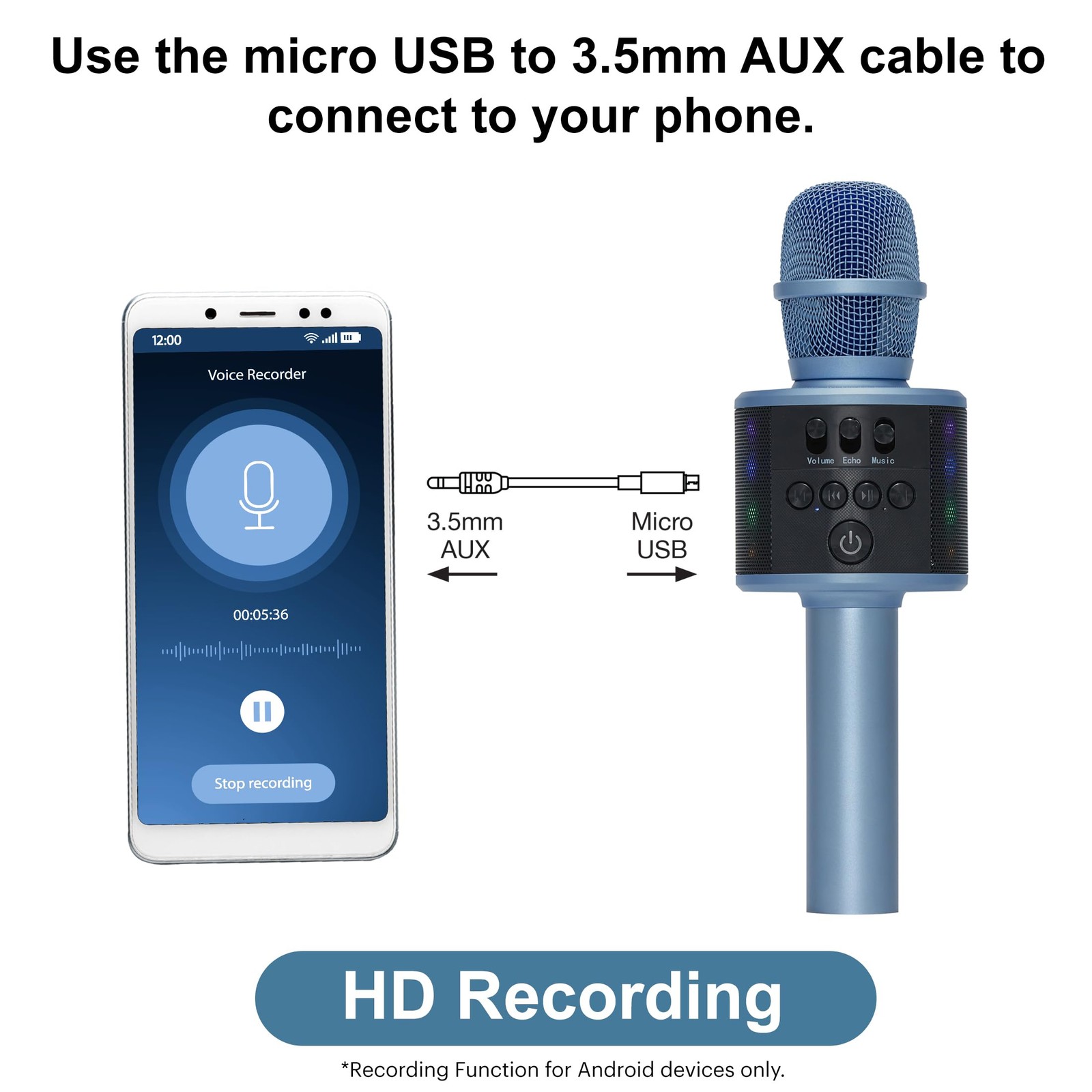 Core Innovations Wireless Bluetooth Karaoke Microphone with Builtin Speaker|Blue