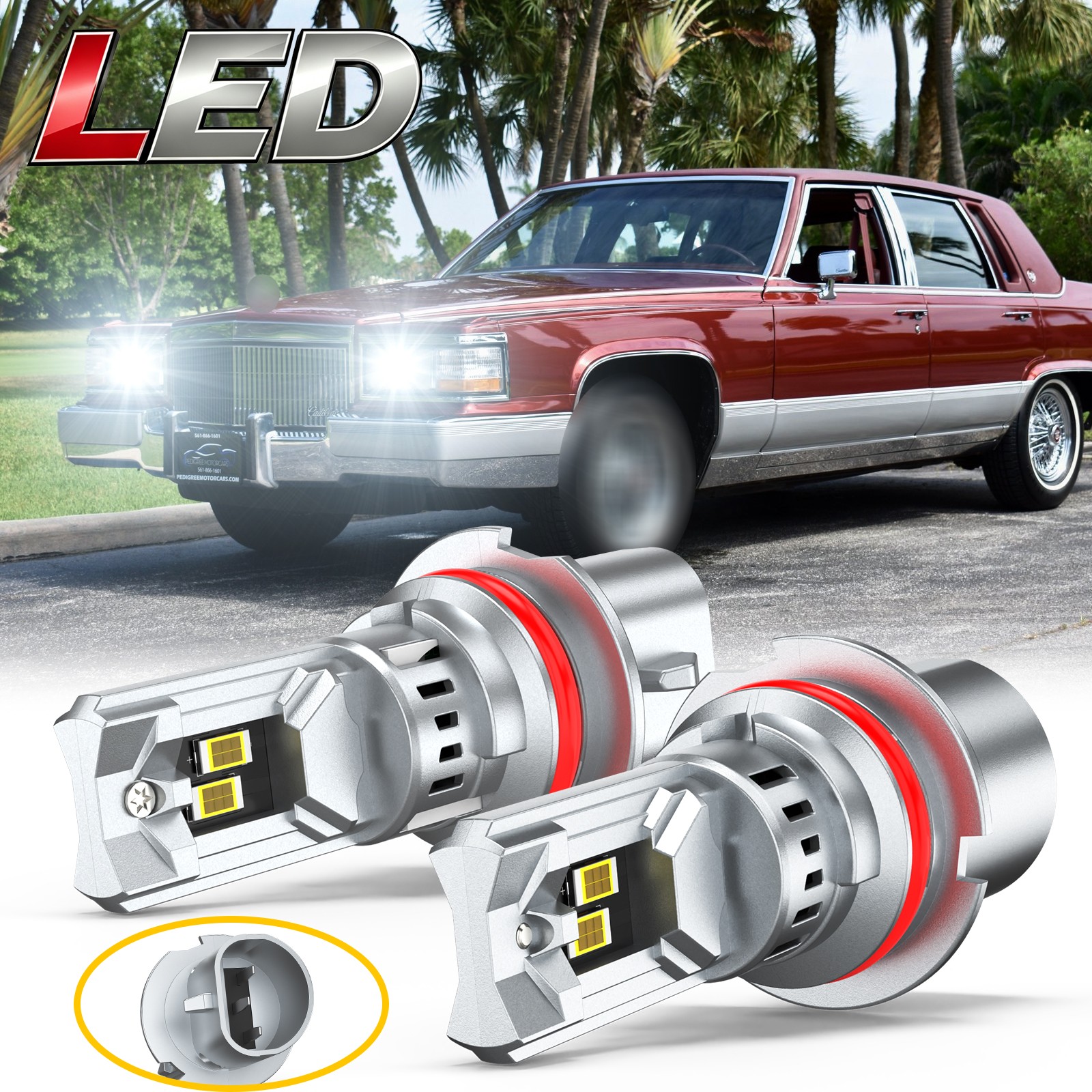 For Cadillac Brougham 1990-1992 2pc 9004 LED Headlight High/Low Beam Bulbs 6000K