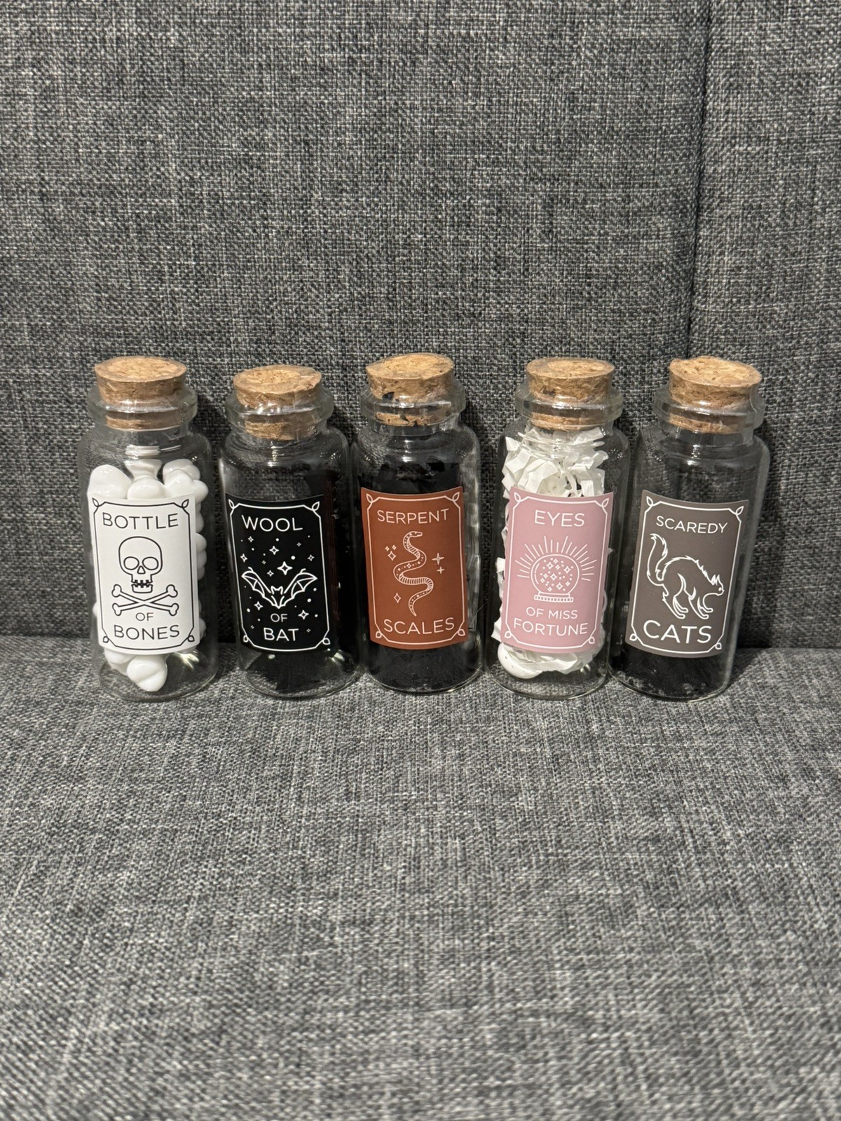 Halloween decorations- Set Of 13 Mini Filled Potion Bottles