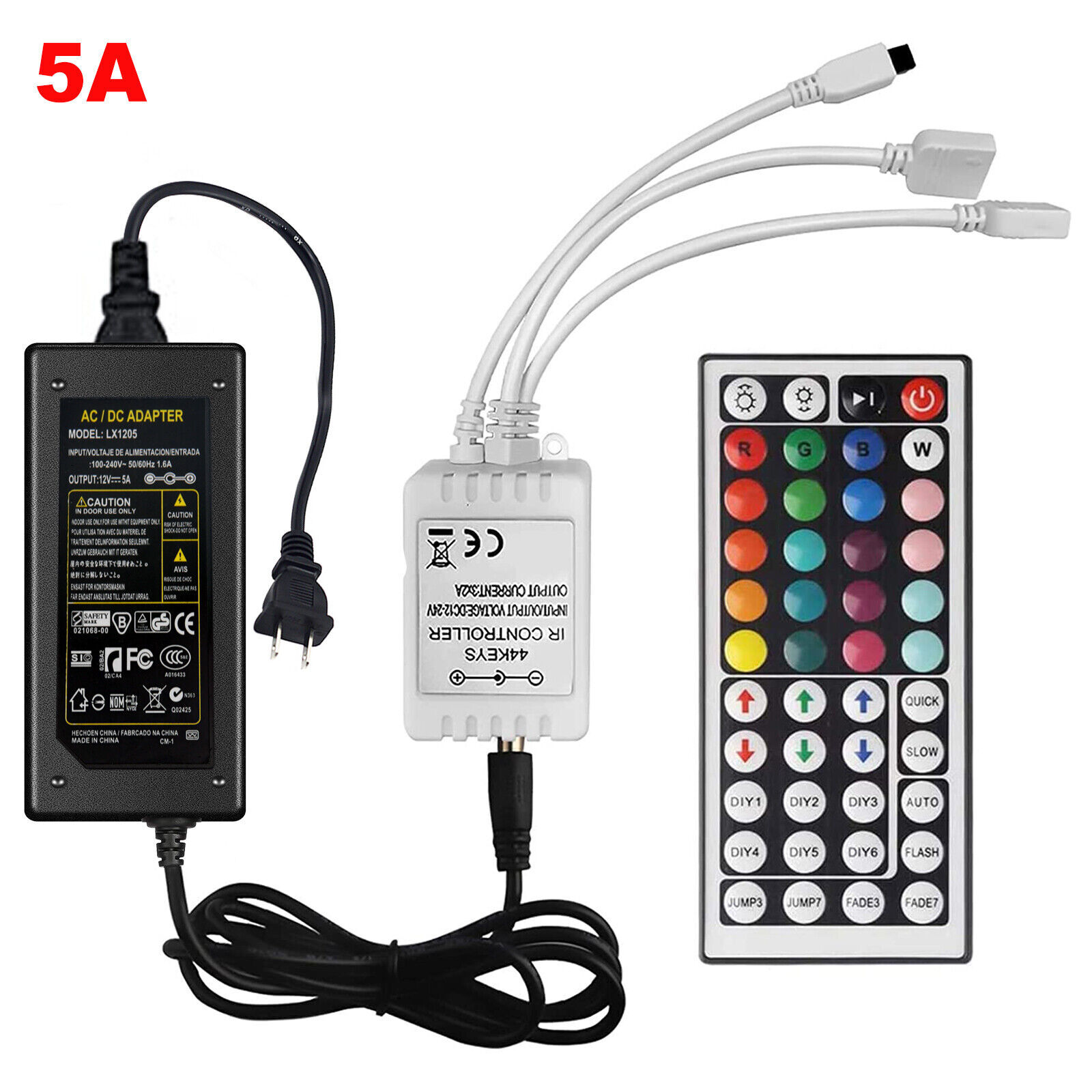 44Key IR Controller+Power Supply Adapter For 2835 3528 5050 RGB LED Strip Lights